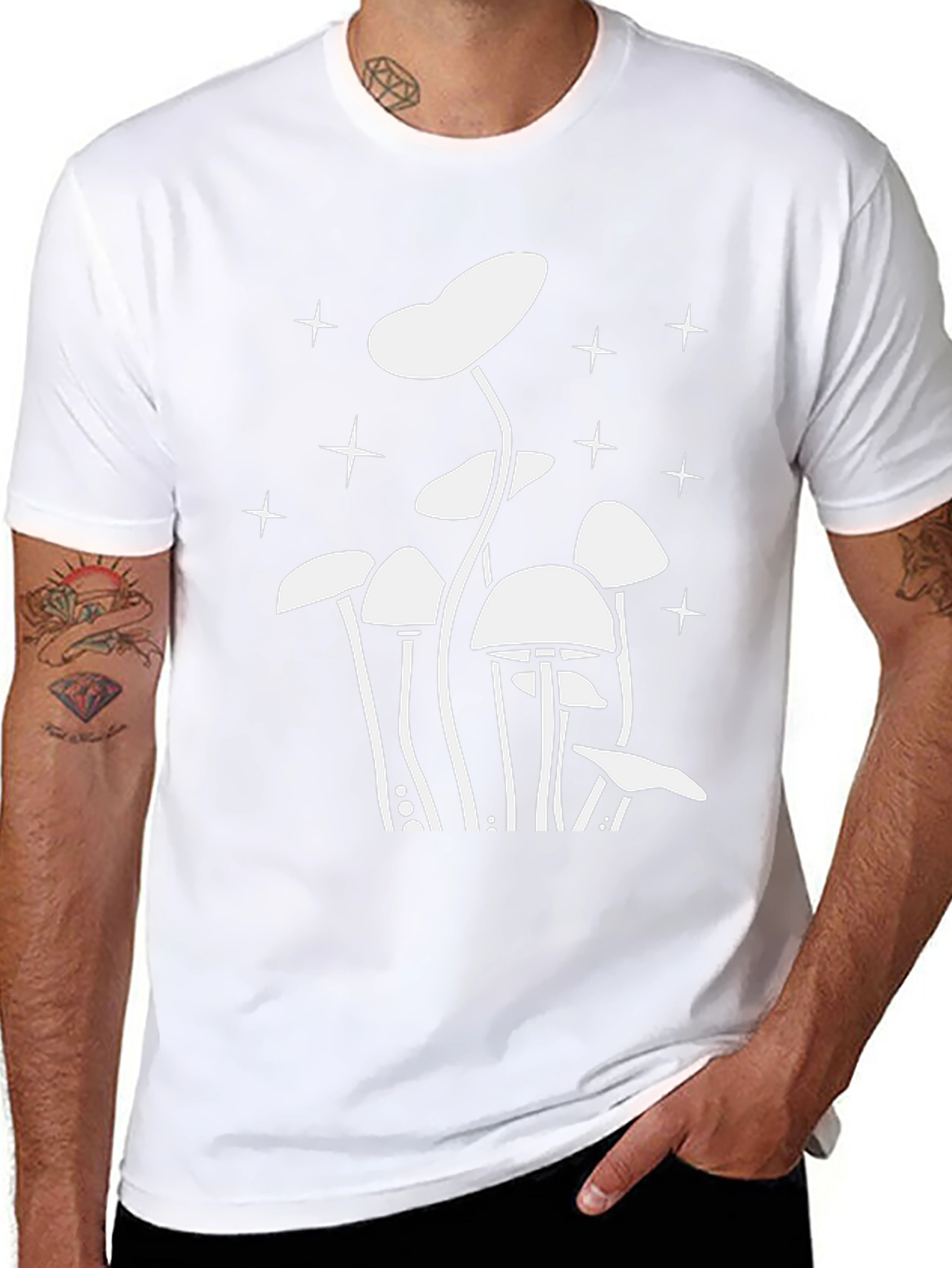 Mushroom Starry Night Graphic Tee - Black