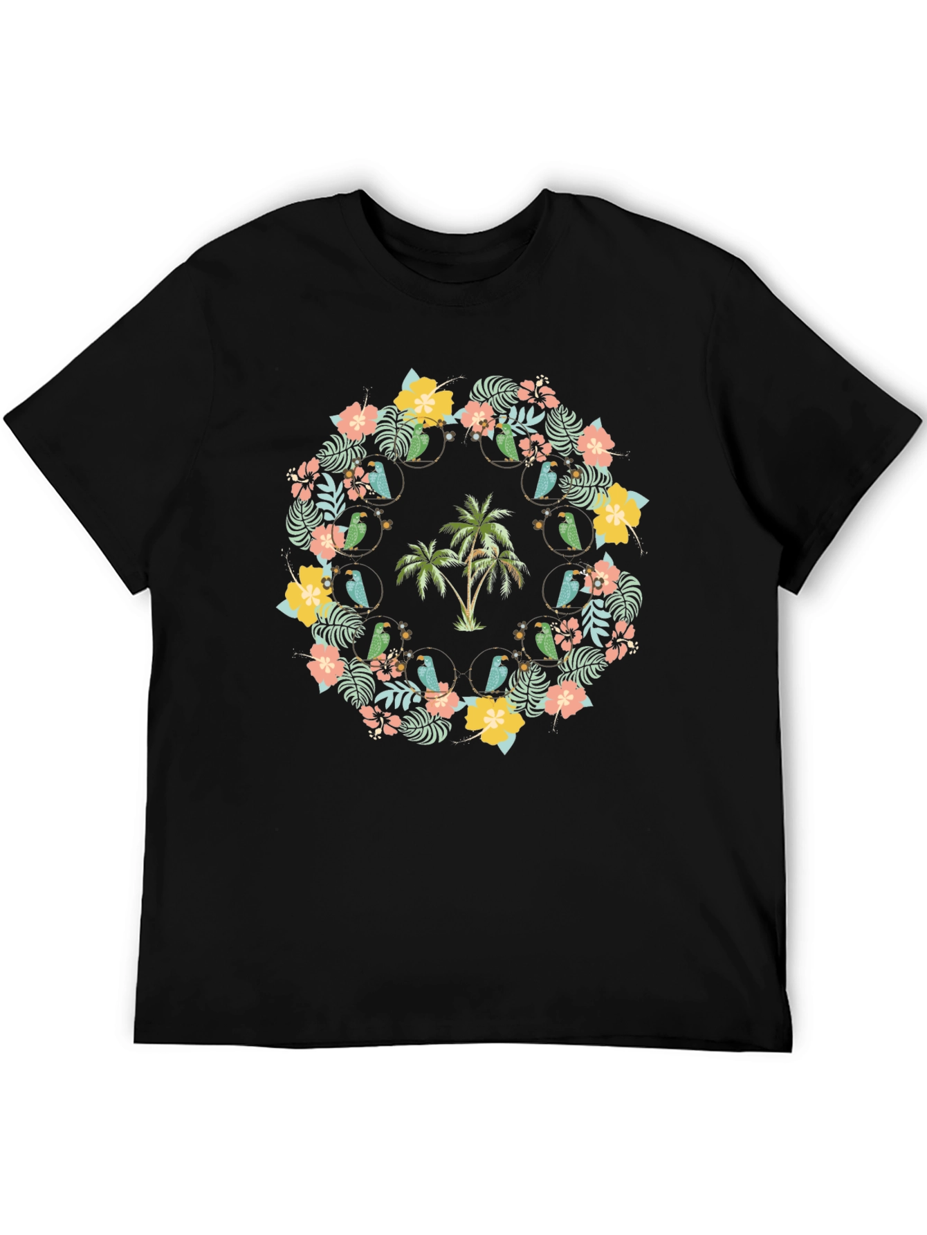Tropical Floral Palm Tree Parrot Graphic Tee