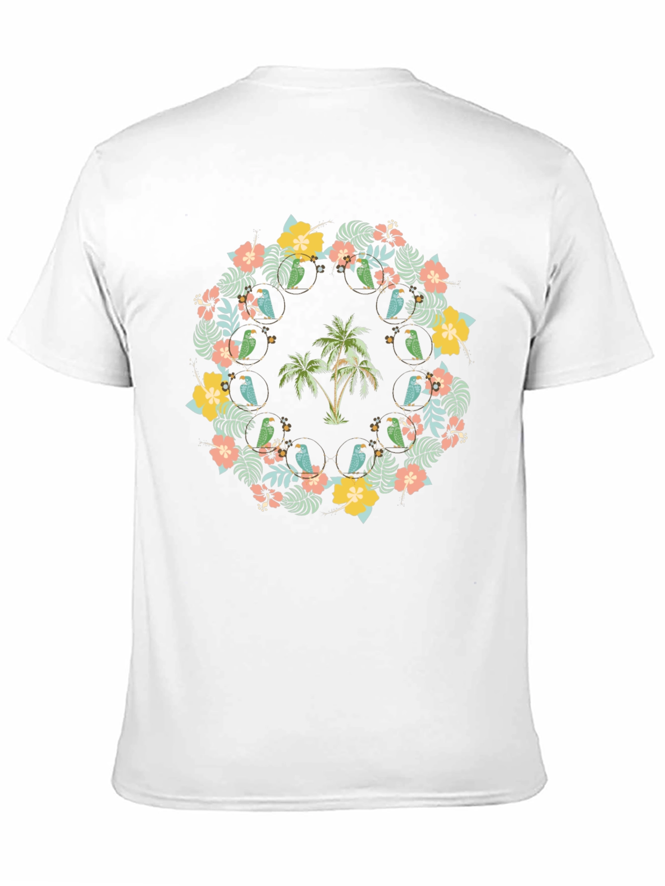 Tropical Floral Palm Tree Parrot Graphic Tee