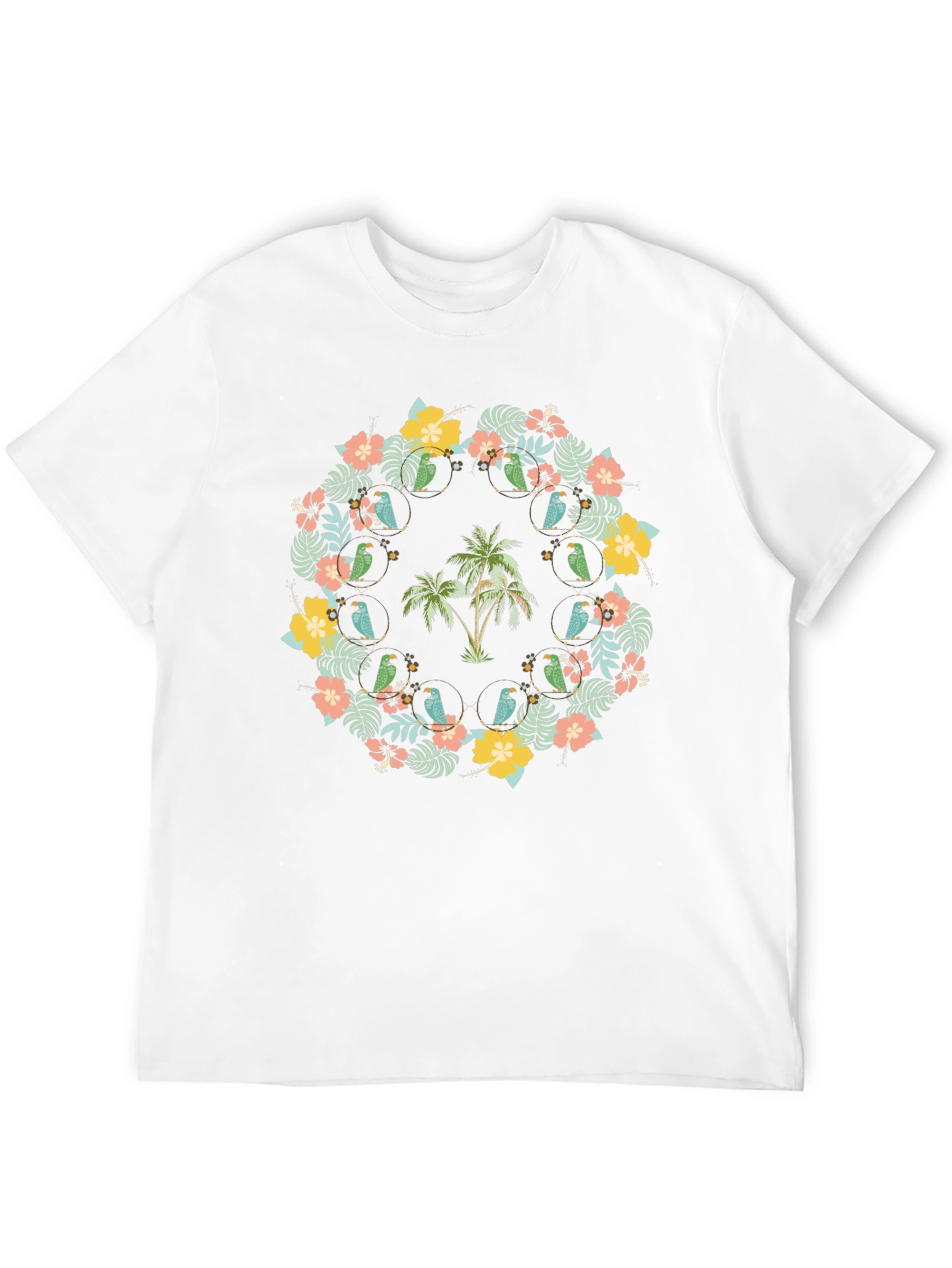 Tropical Floral Palm Tree Parrot Graphic Tee