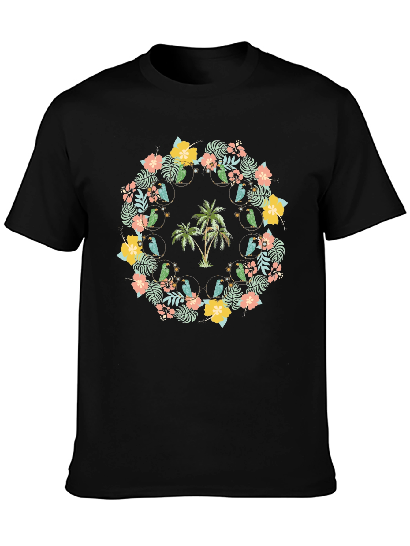 Tropical Floral Palm Tree Parrot Graphic Tee