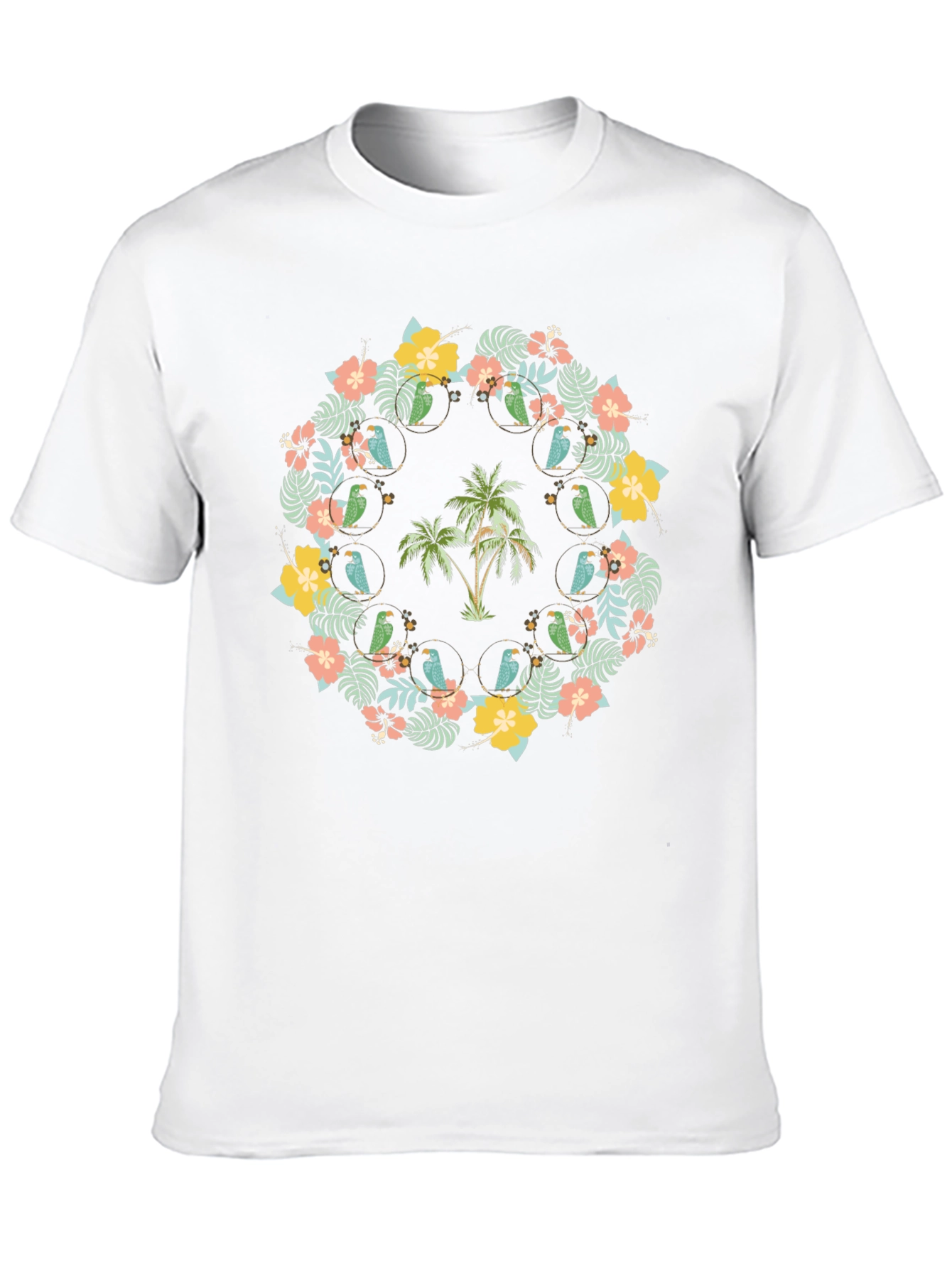Tropical Floral Palm Tree Parrot Graphic Tee