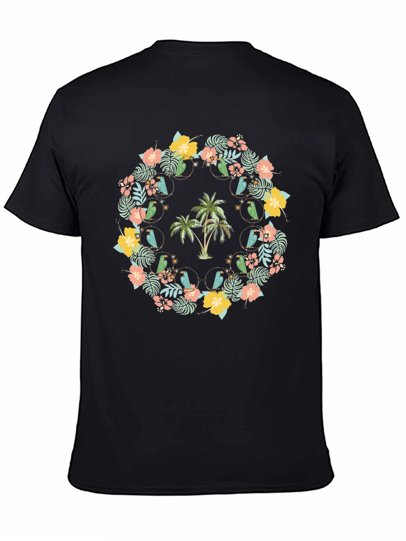 Tropical Floral Palm Tree Parrot Graphic Tee