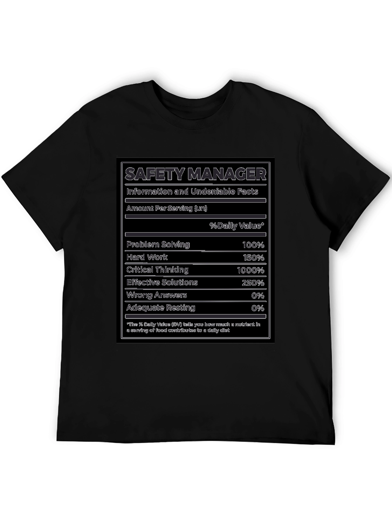 Safety Manager Facts T-Shirt - Funny Nutrition Label