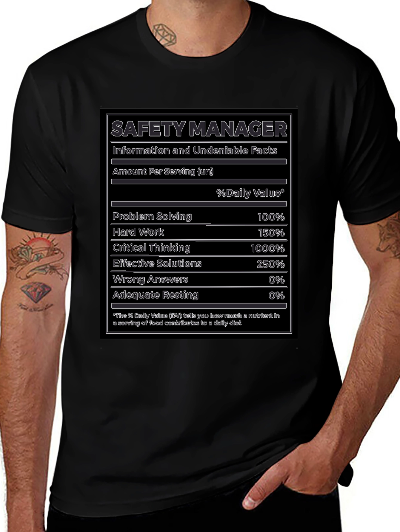 Safety Manager Facts T-Shirt - Funny Nutrition Label