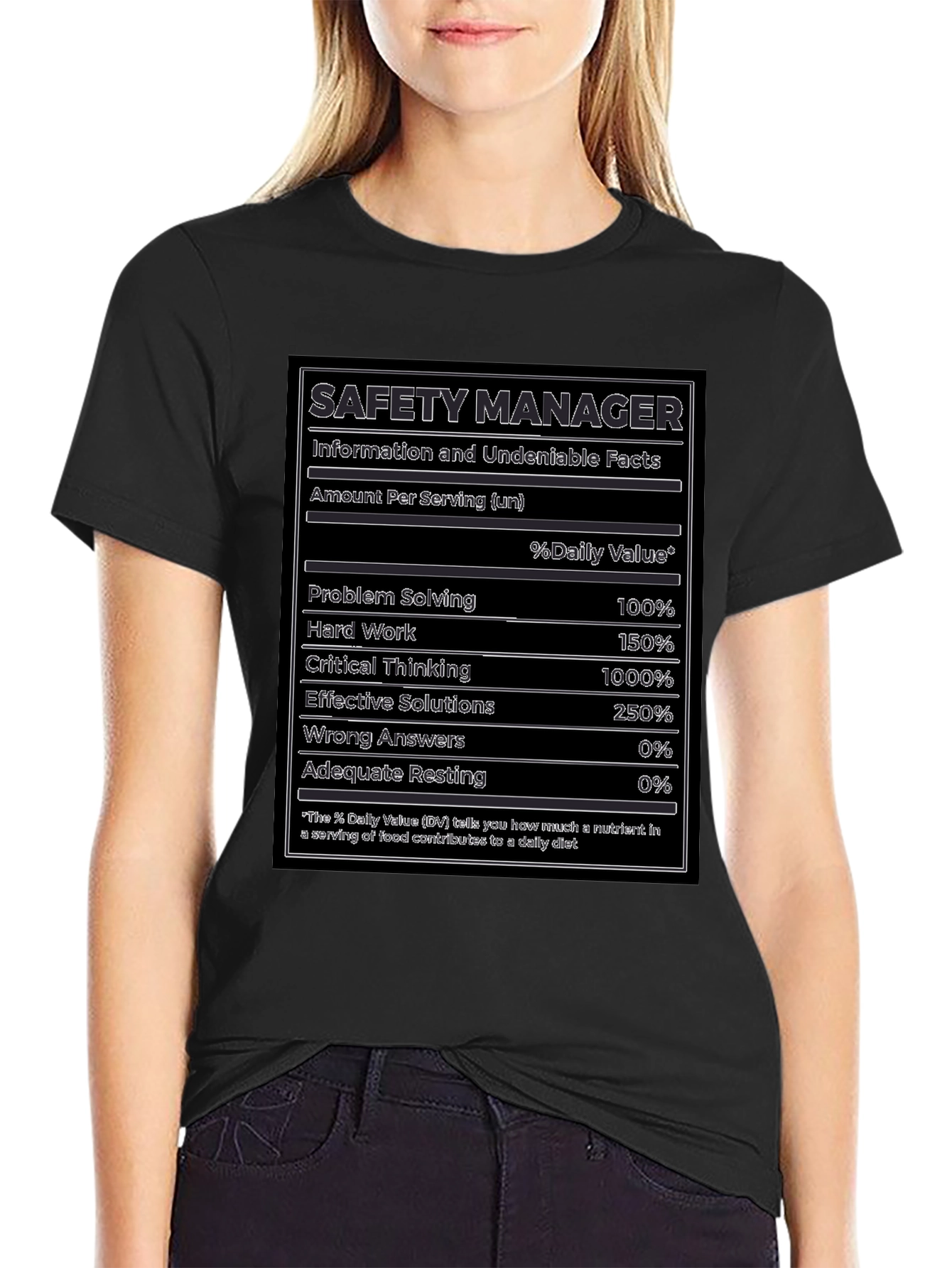 Safety Manager Facts T-Shirt - Funny Nutrition Label