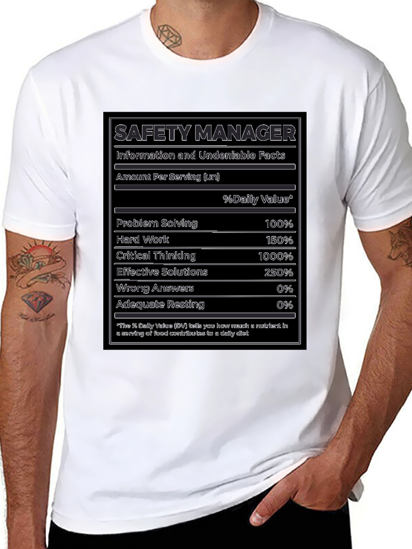 Safety Manager Facts T-Shirt - Funny Nutrition Label