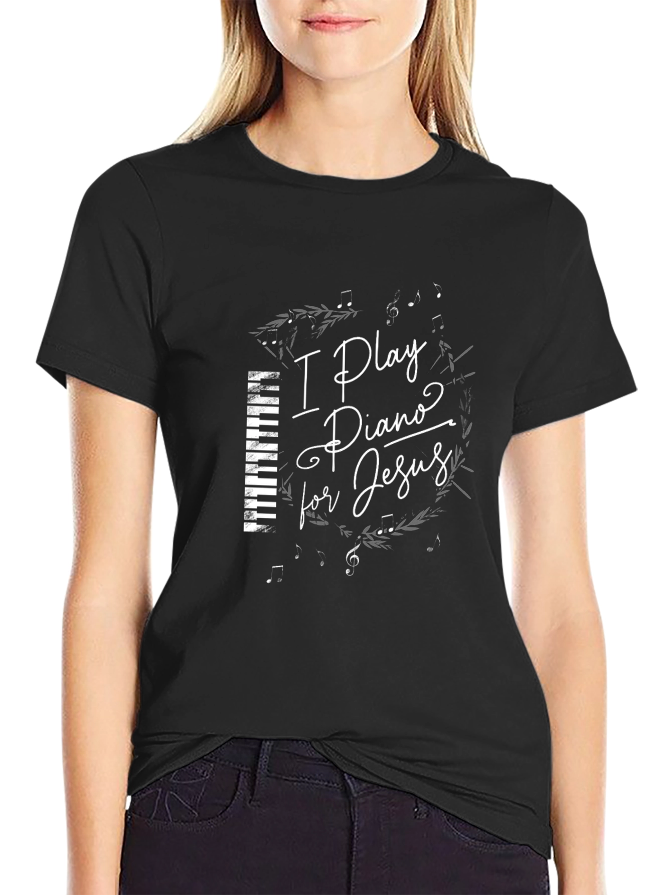 I Play Piano for Jesus Black T-Shirt