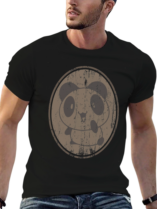 Vintage Panda Graphic Tee - Black Cotton Blend Shirt