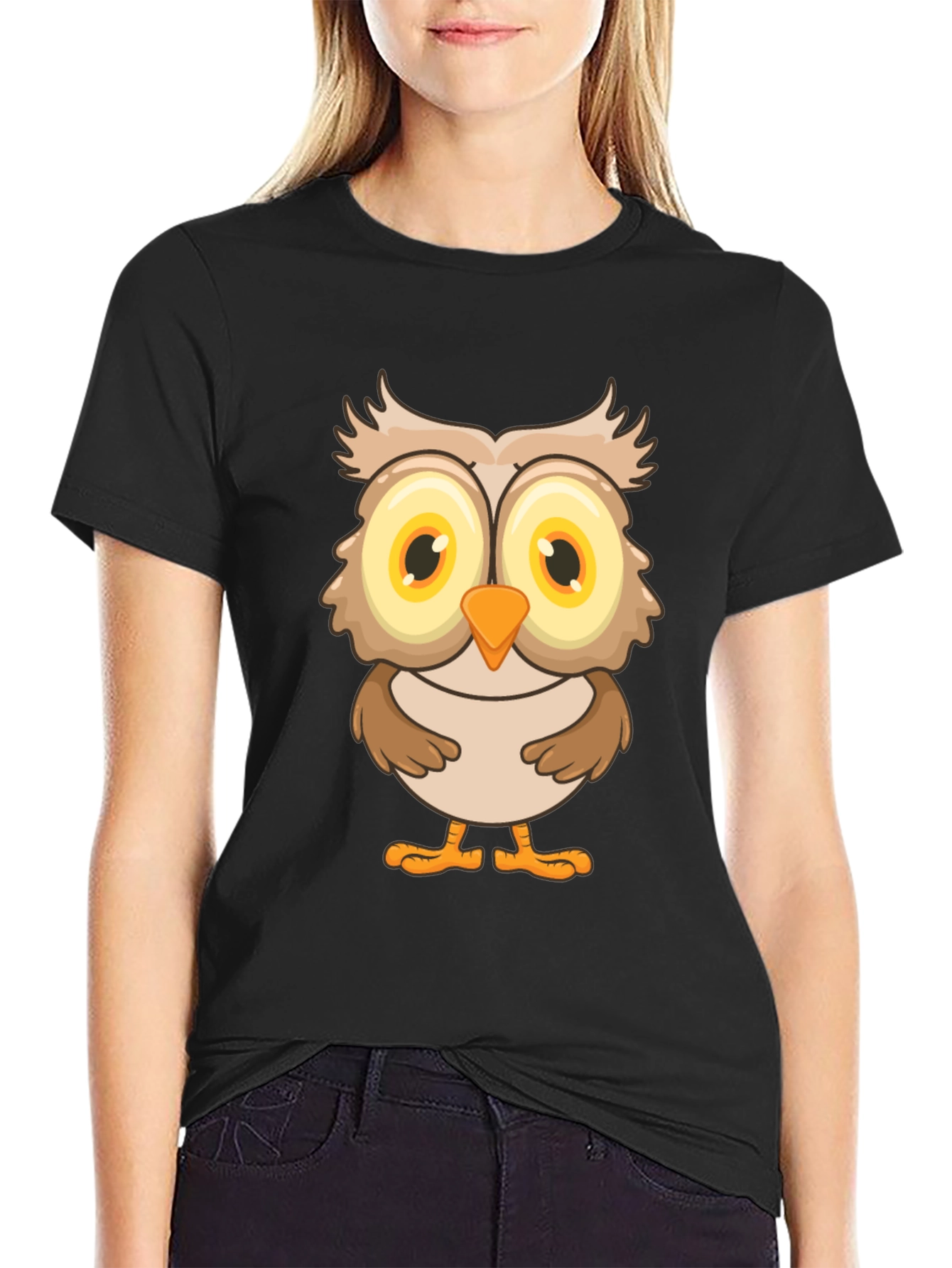 Owl Graphic Print T-Shirt - Black Cotton Tee