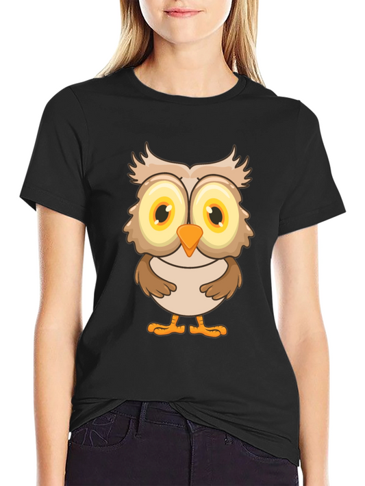 Owl Graphic Print T-Shirt - Black Cotton Tee