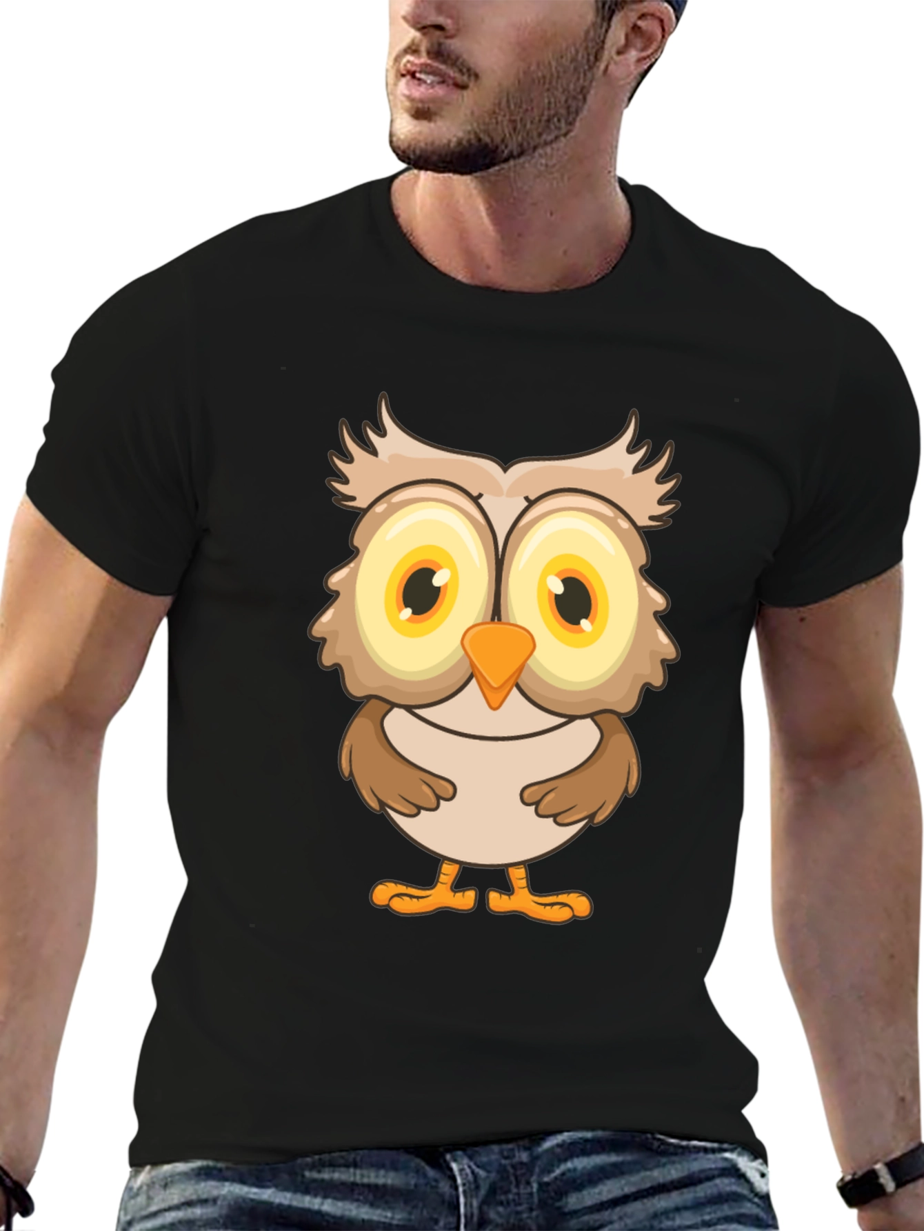 Owl Graphic Print T-Shirt - Black Cotton Tee