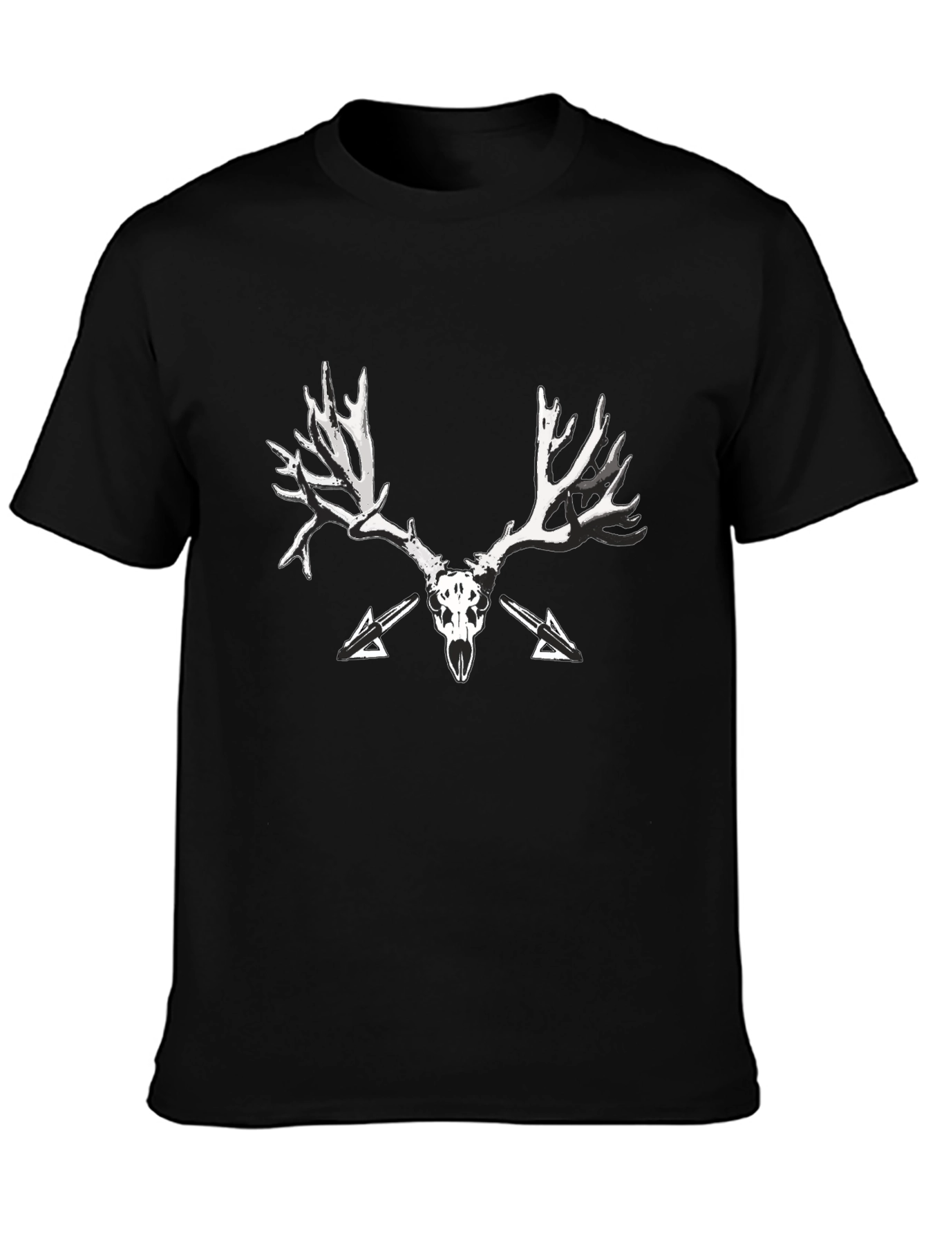 Black T-Shirt with Skull and Antler Graphic Print
