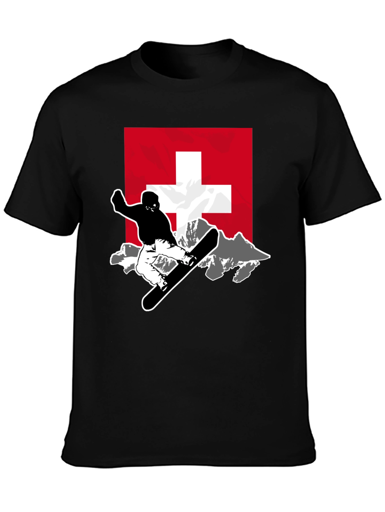 Swiss Snowboarder Graphic Tee - Black Cotton Blend