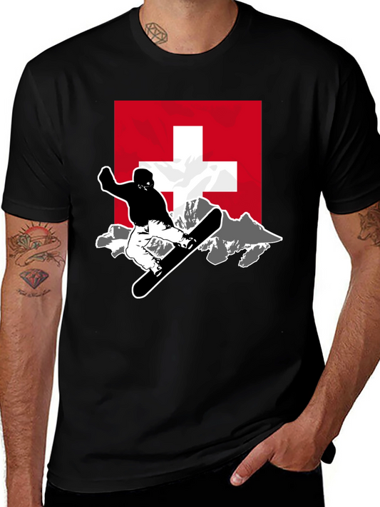 Swiss Snowboarder Graphic Tee - Black Cotton Blend