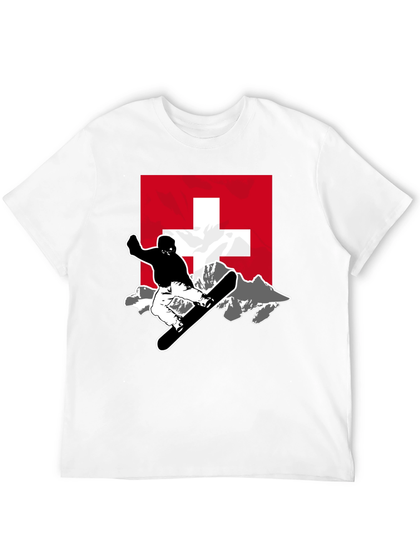 Swiss Snowboarder Graphic Tee - Black Cotton Blend