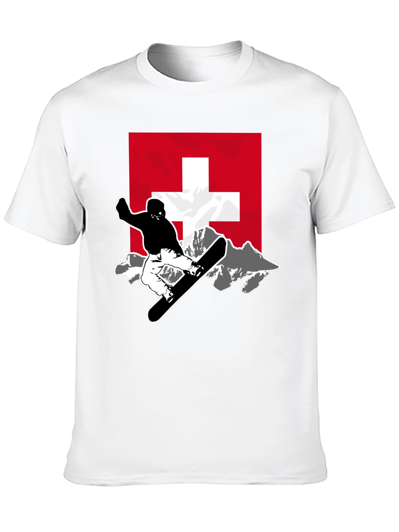 Swiss Snowboarder Graphic Tee - Black Cotton Blend