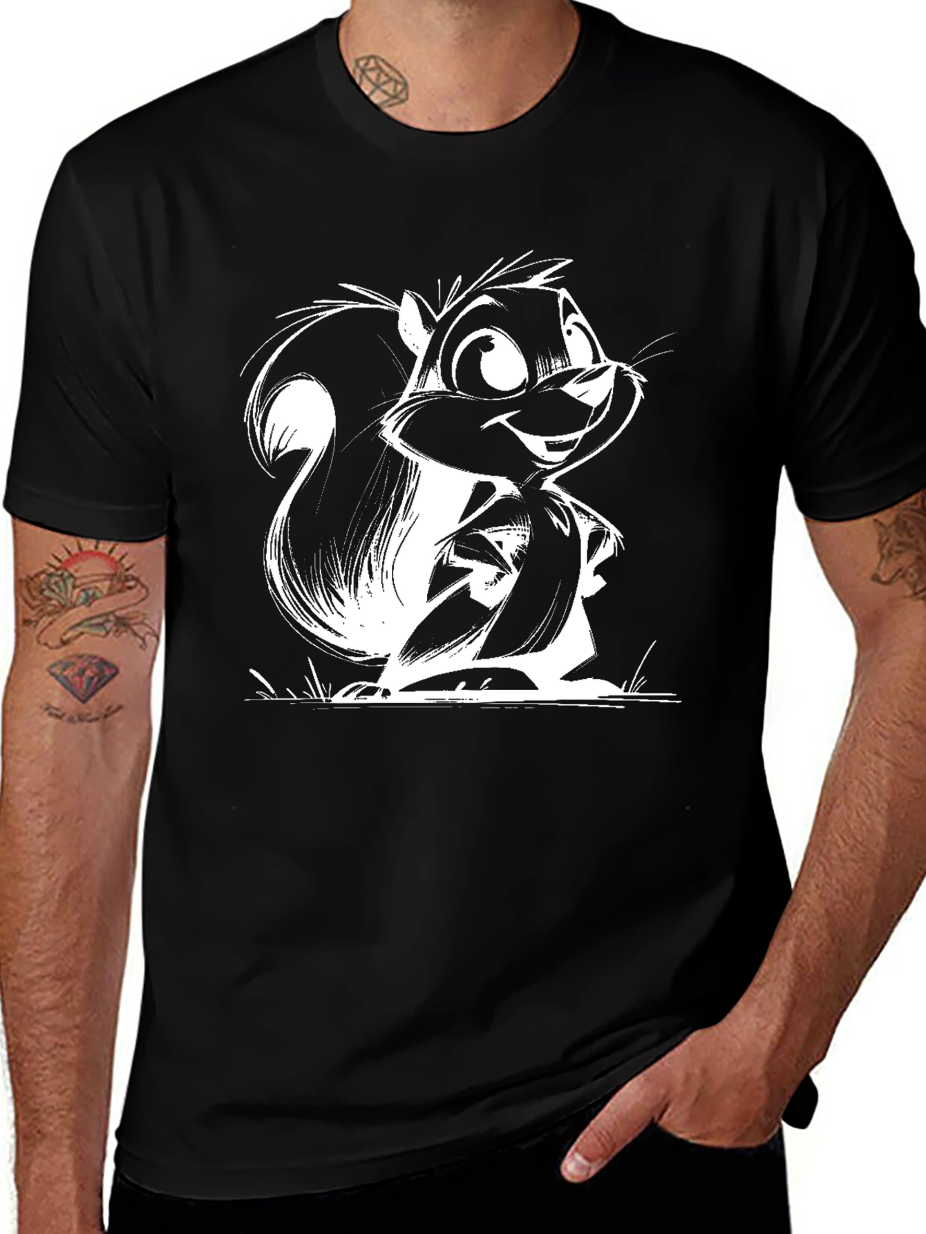 Cartoon Squirrel Graphic Tee - Unisex Black T-Shirt