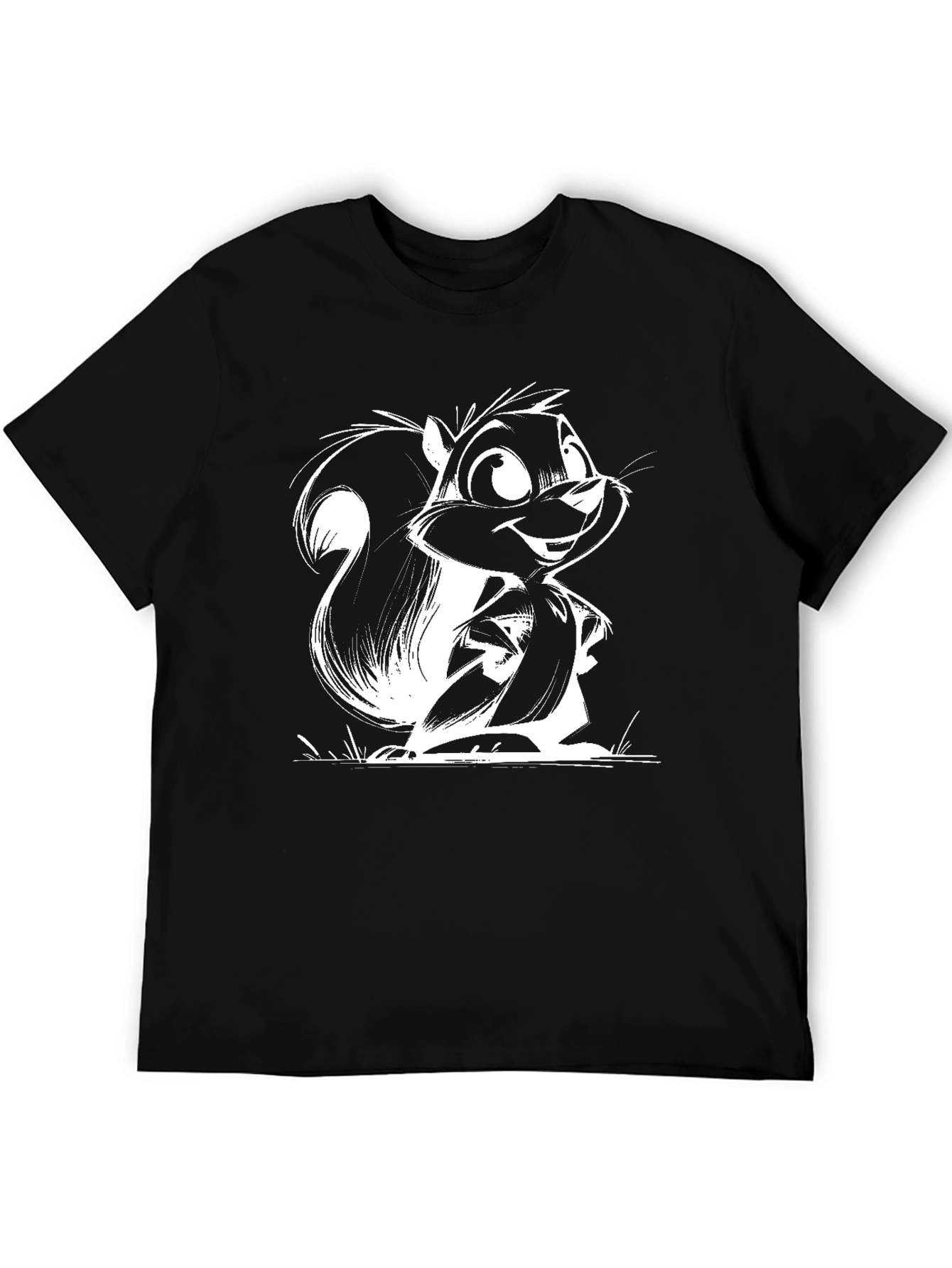 Cartoon Squirrel Graphic Tee - Unisex Black T-Shirt