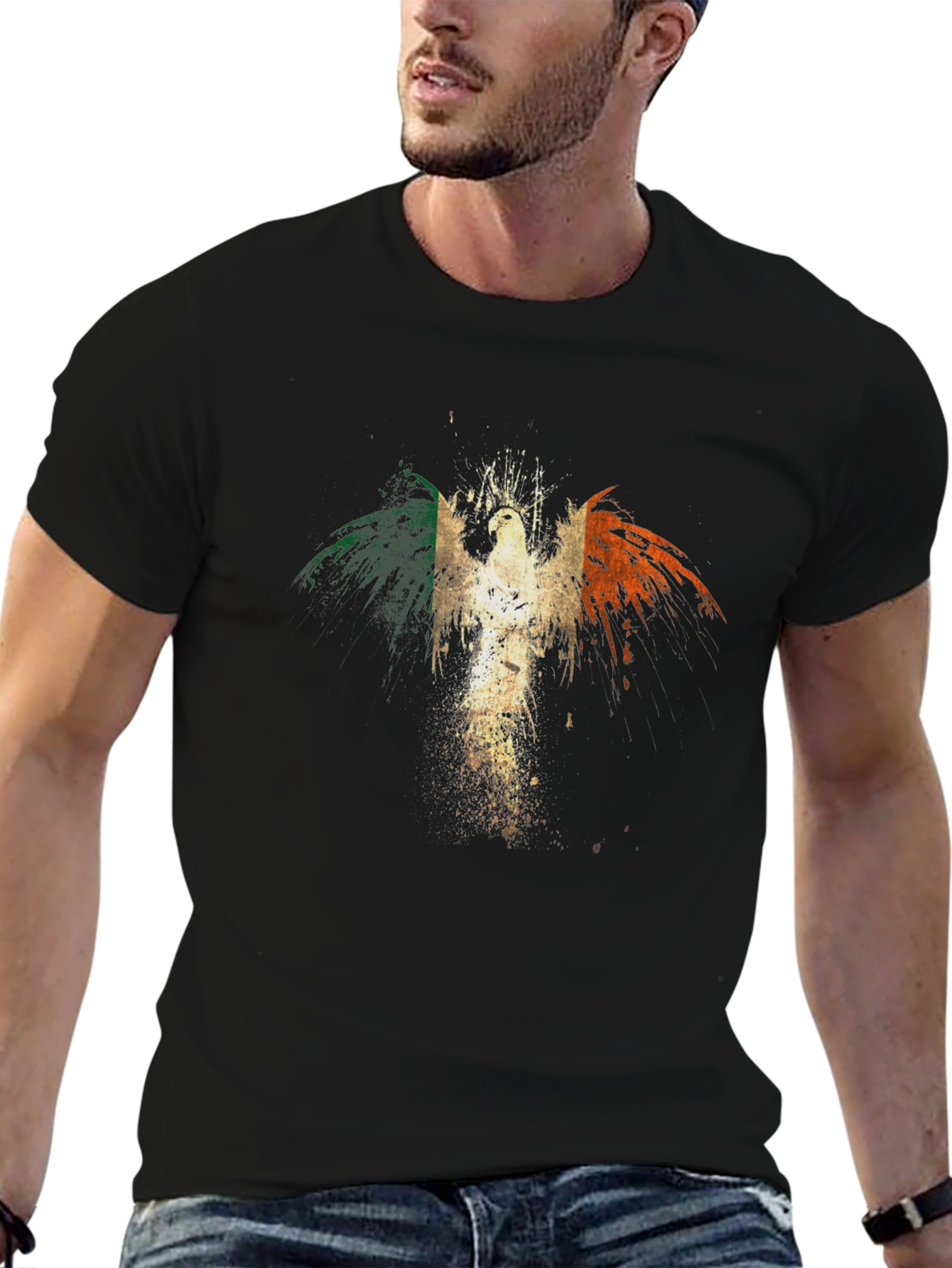 Irish Flag Phoenix Graphic Tee - Black