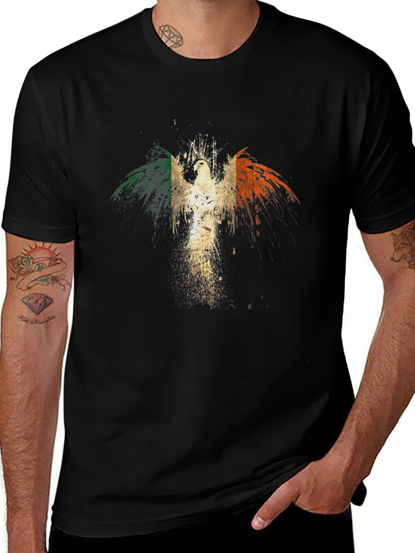 Irish Flag Phoenix Graphic Tee - Black