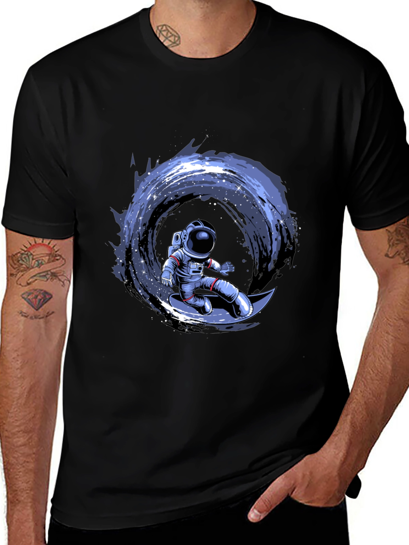 Astronaut Surfing Moon Graphic T-Shirt