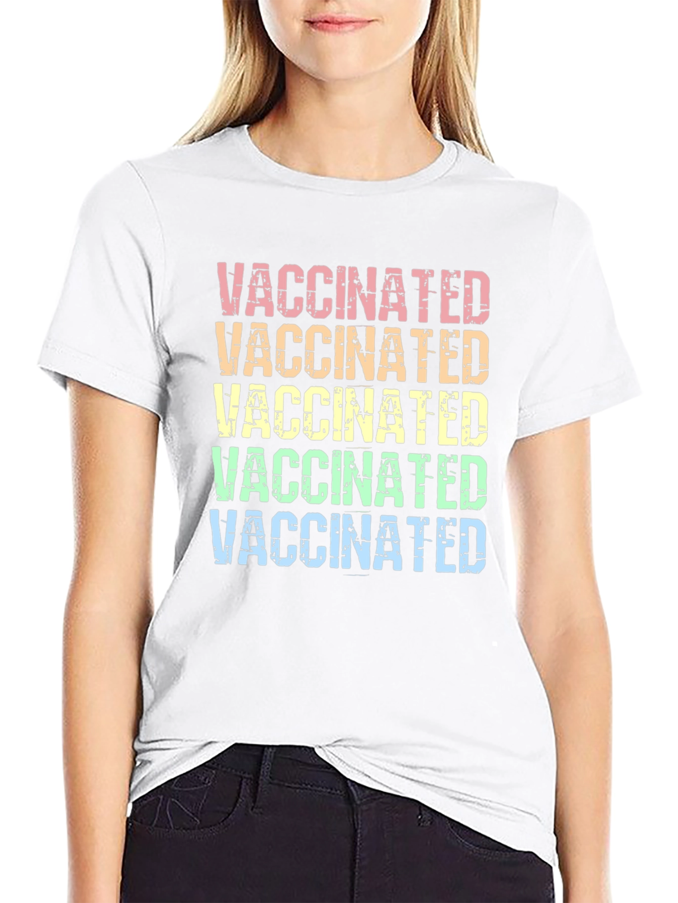 Vaccinated Rainbow Graphic T-Shirt Trendy Style