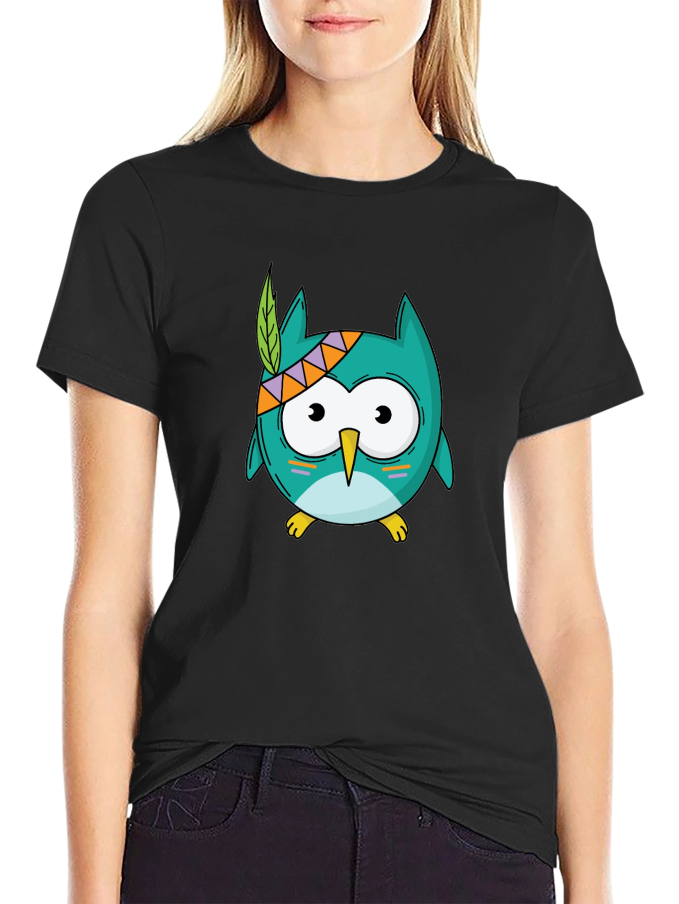 Cartoon Owl Graphic Tee - Unisex Black T-Shirt