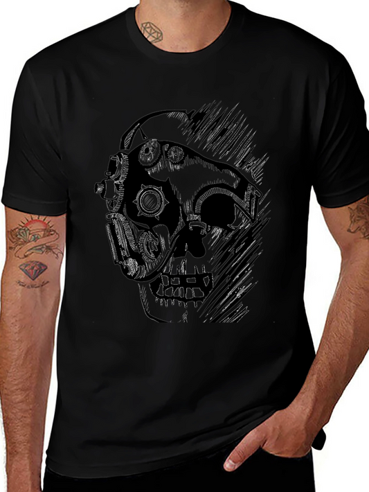 Steampunk Skull Graphic Black T-Shirt