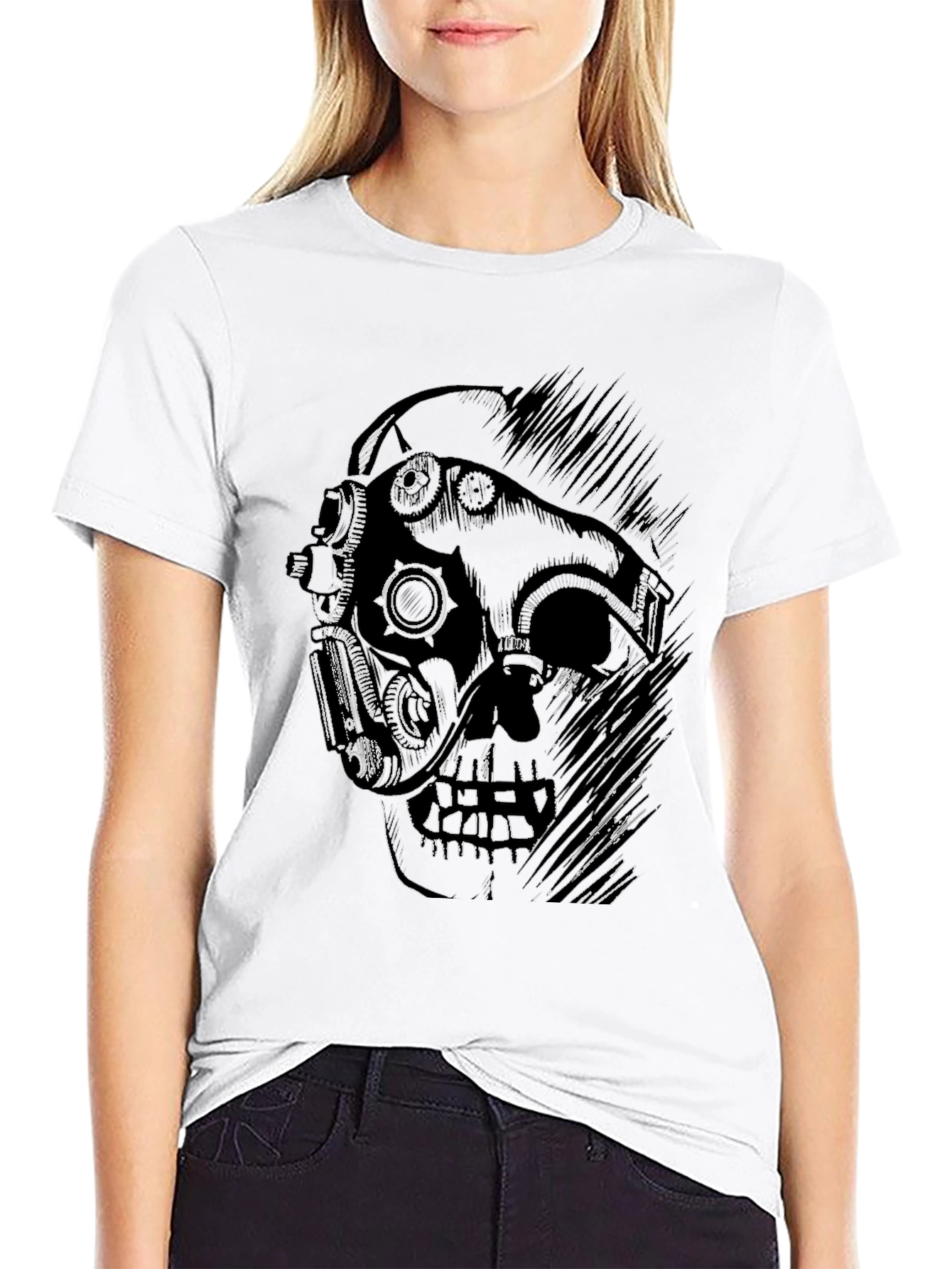 Steampunk Skull Graphic Black T-Shirt
