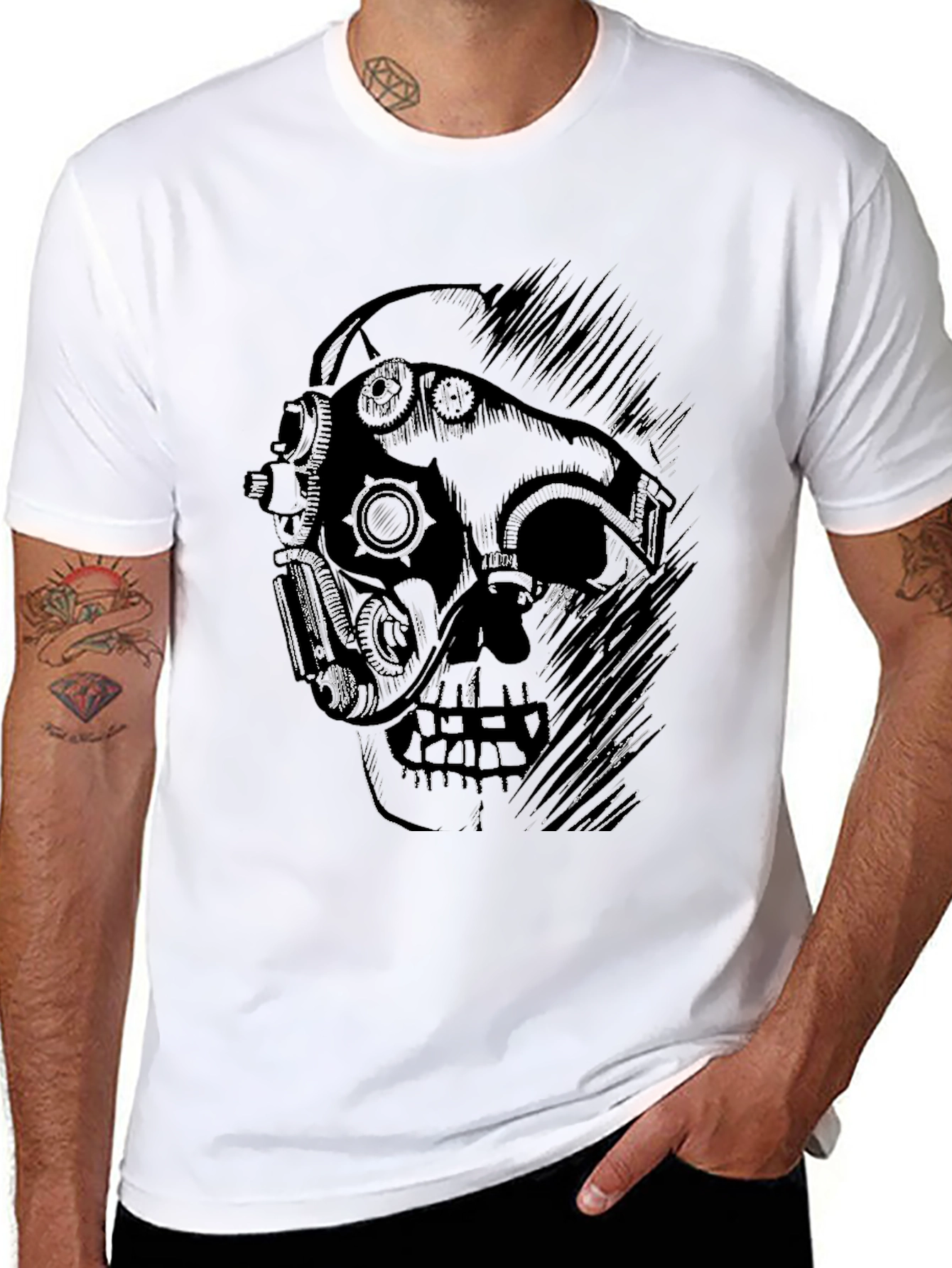 Steampunk Skull Graphic Black T-Shirt