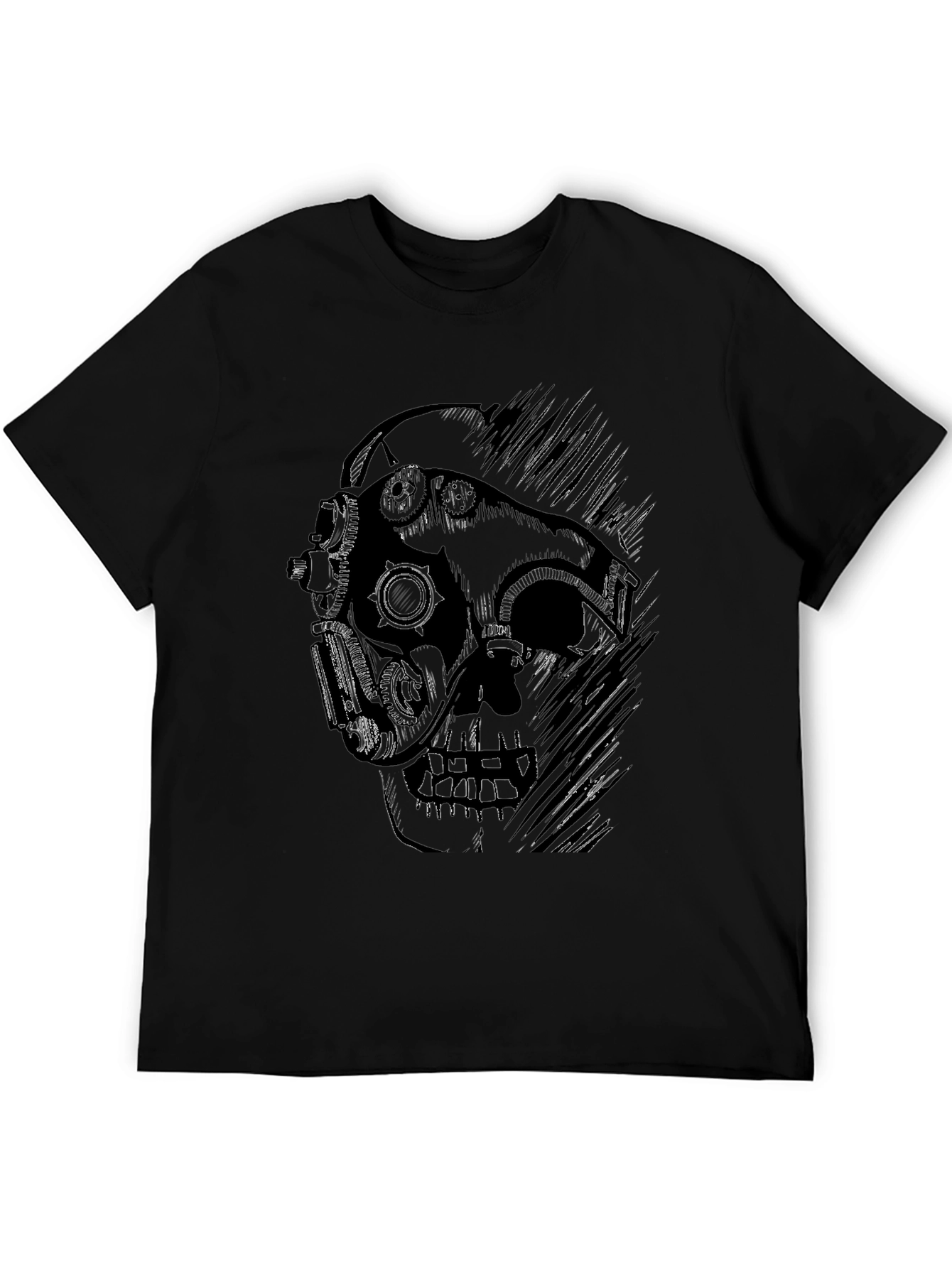 Steampunk Skull Graphic Black T-Shirt