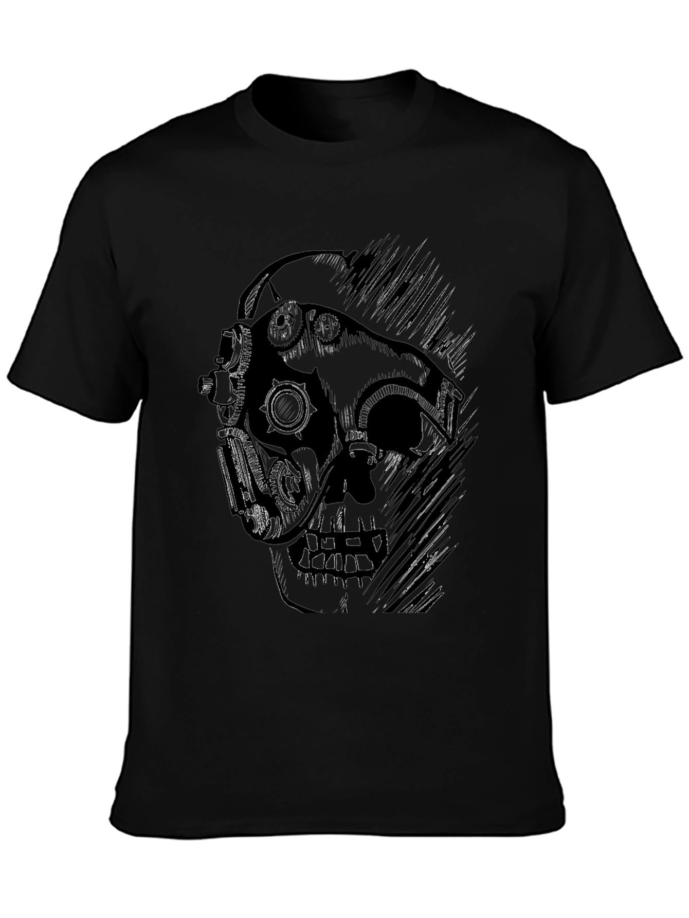 Steampunk Skull Graphic Black T-Shirt