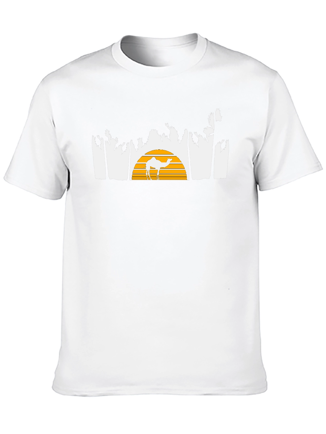 Desert Sunset Camel Graphic Tee - Black Cotton T-Shirt