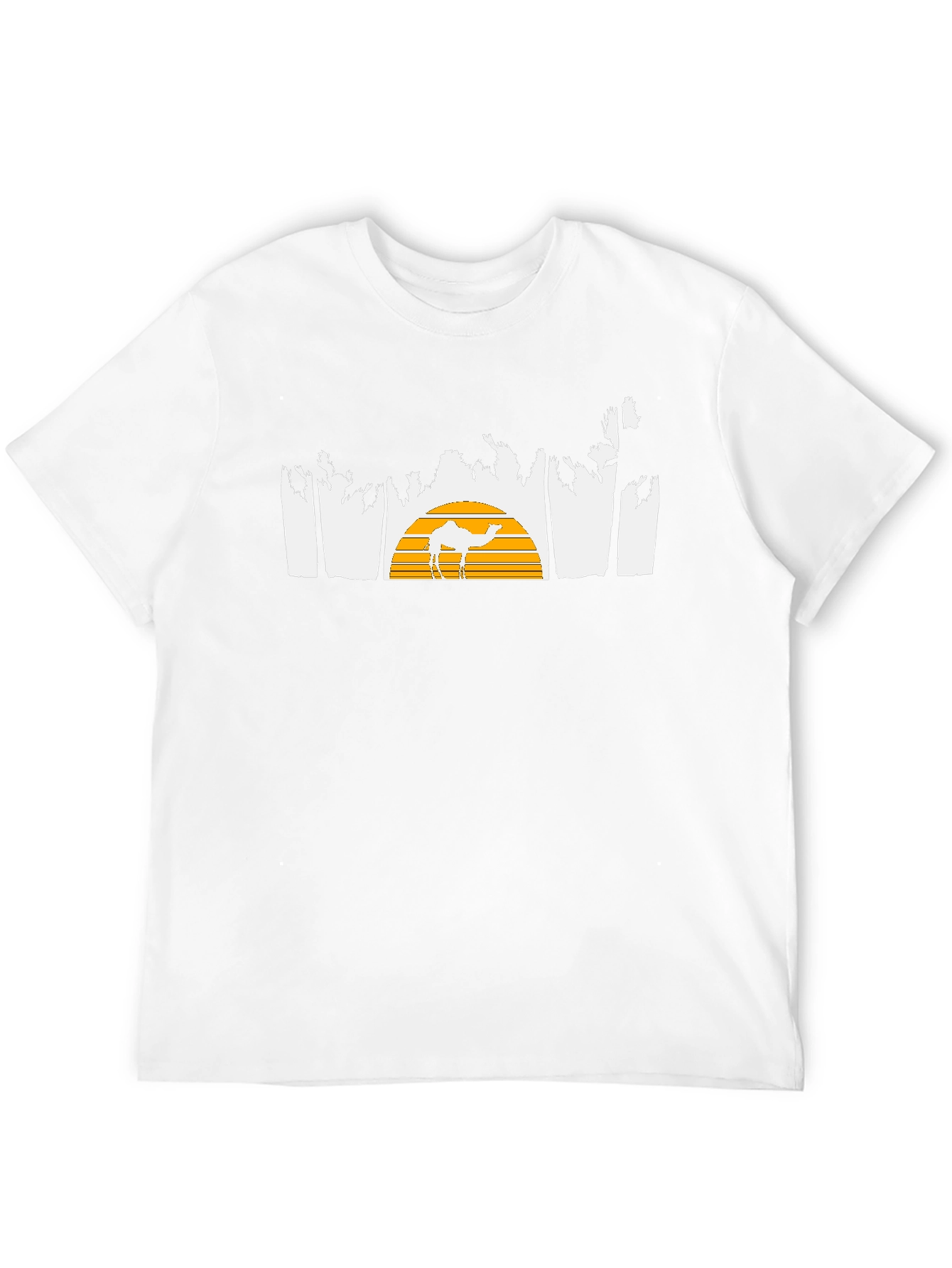 Desert Sunset Camel Graphic Tee - Black Cotton T-Shirt