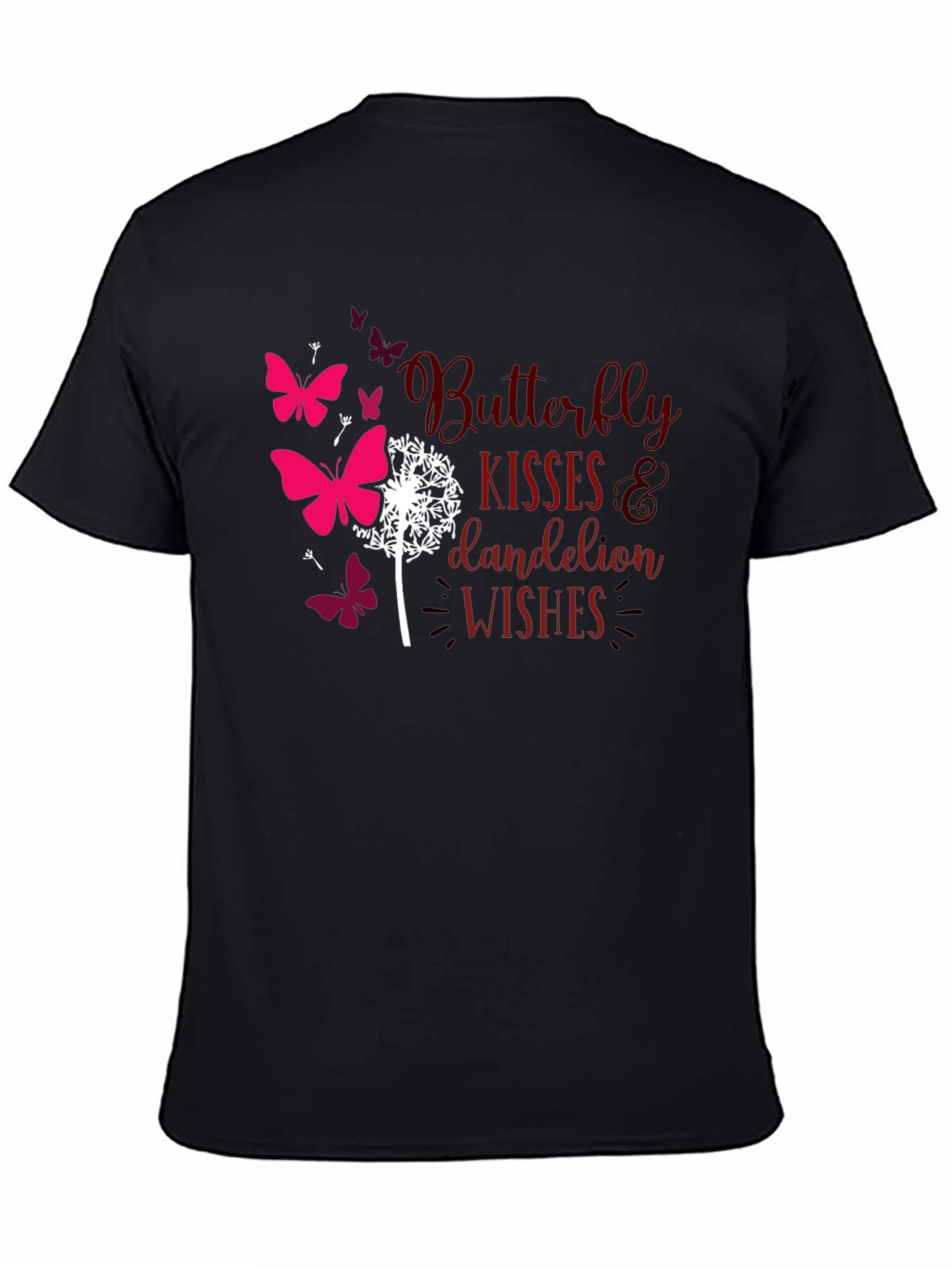 Butterfly Kisses Dandelion Wishes Black T-Shirt