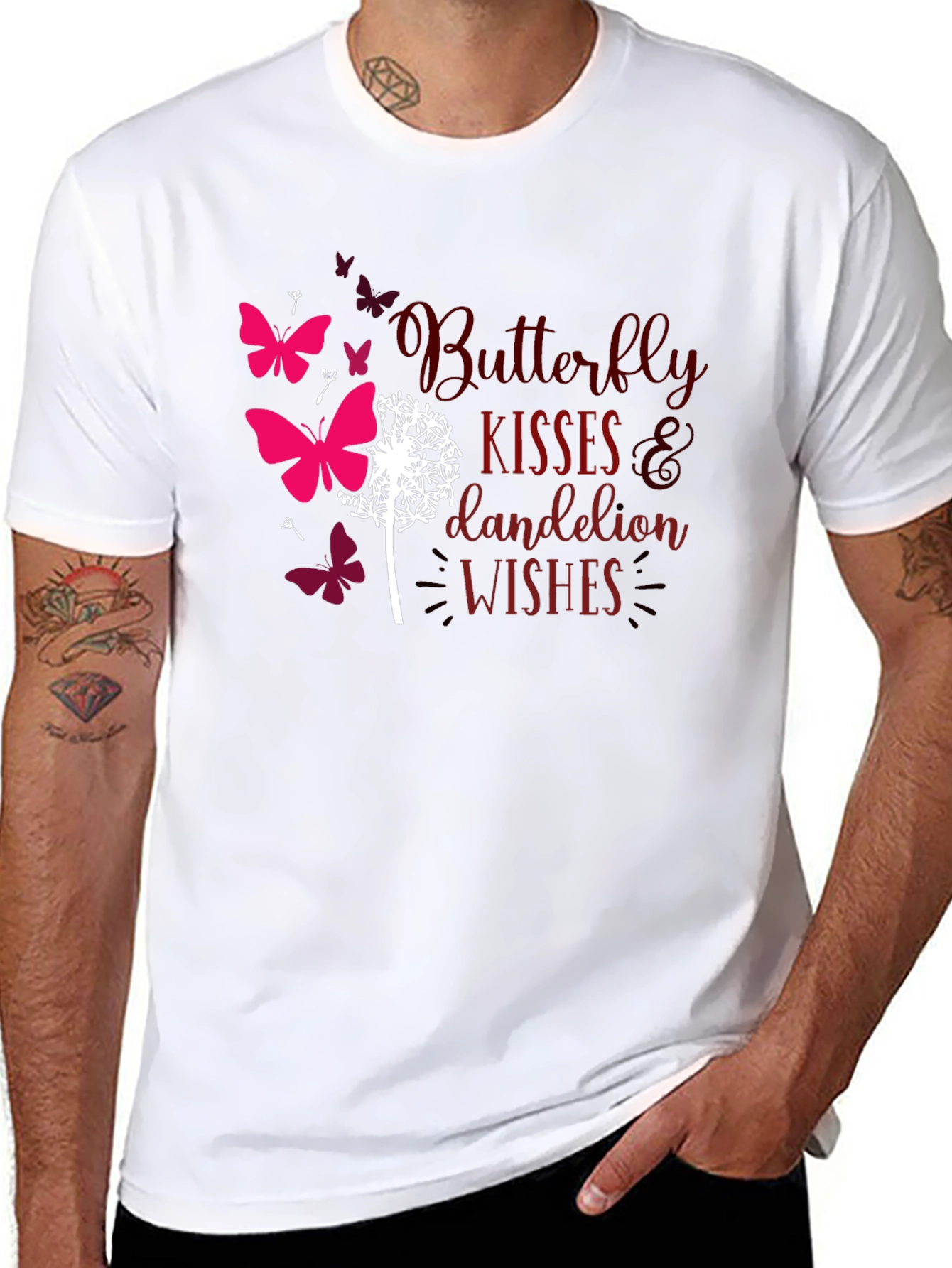 Butterfly Kisses Dandelion Wishes Black T-Shirt