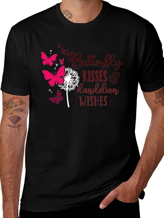 Butterfly Kisses Dandelion Wishes Black T-Shirt
