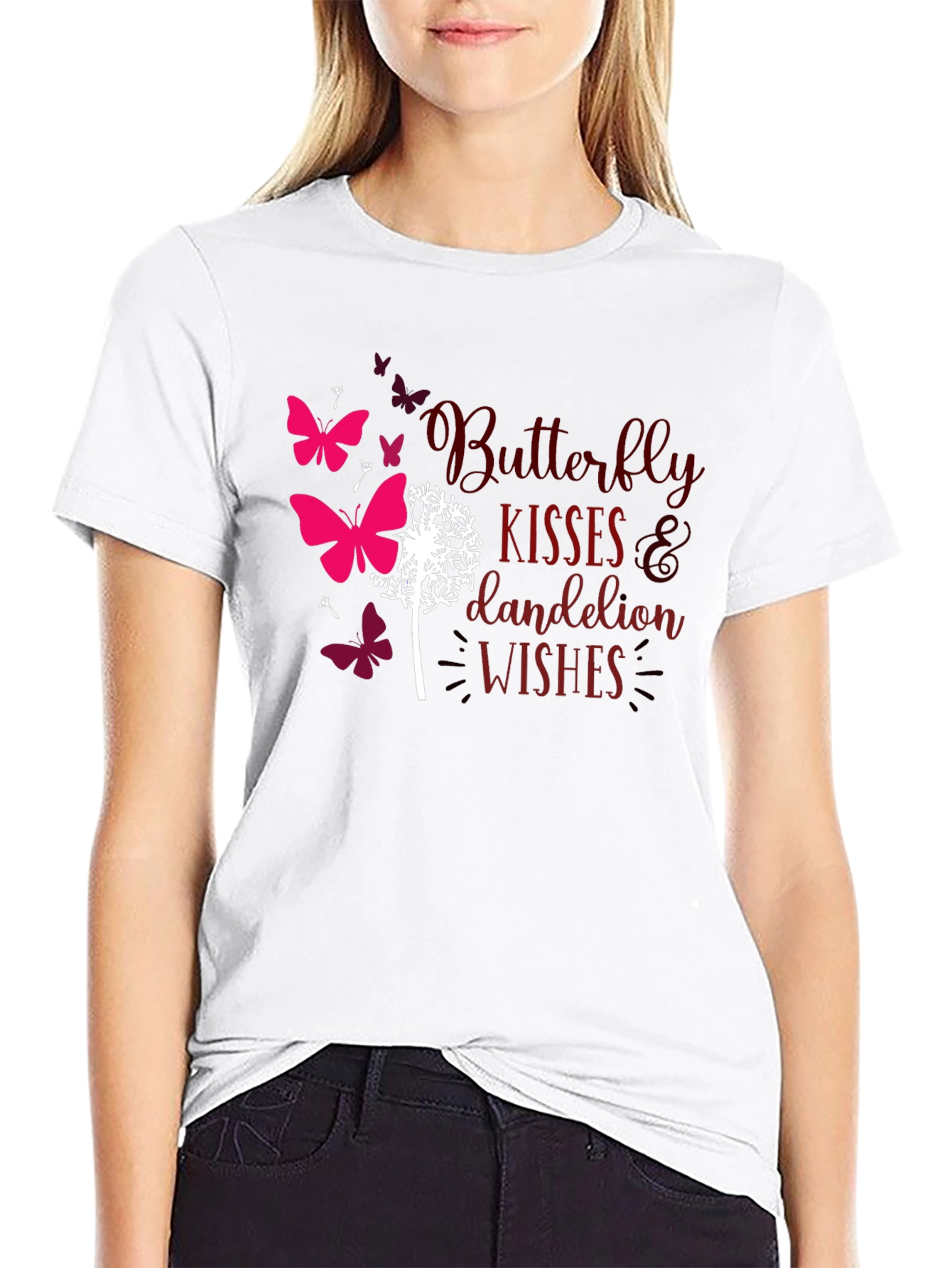 Butterfly Kisses Dandelion Wishes Black T-Shirt
