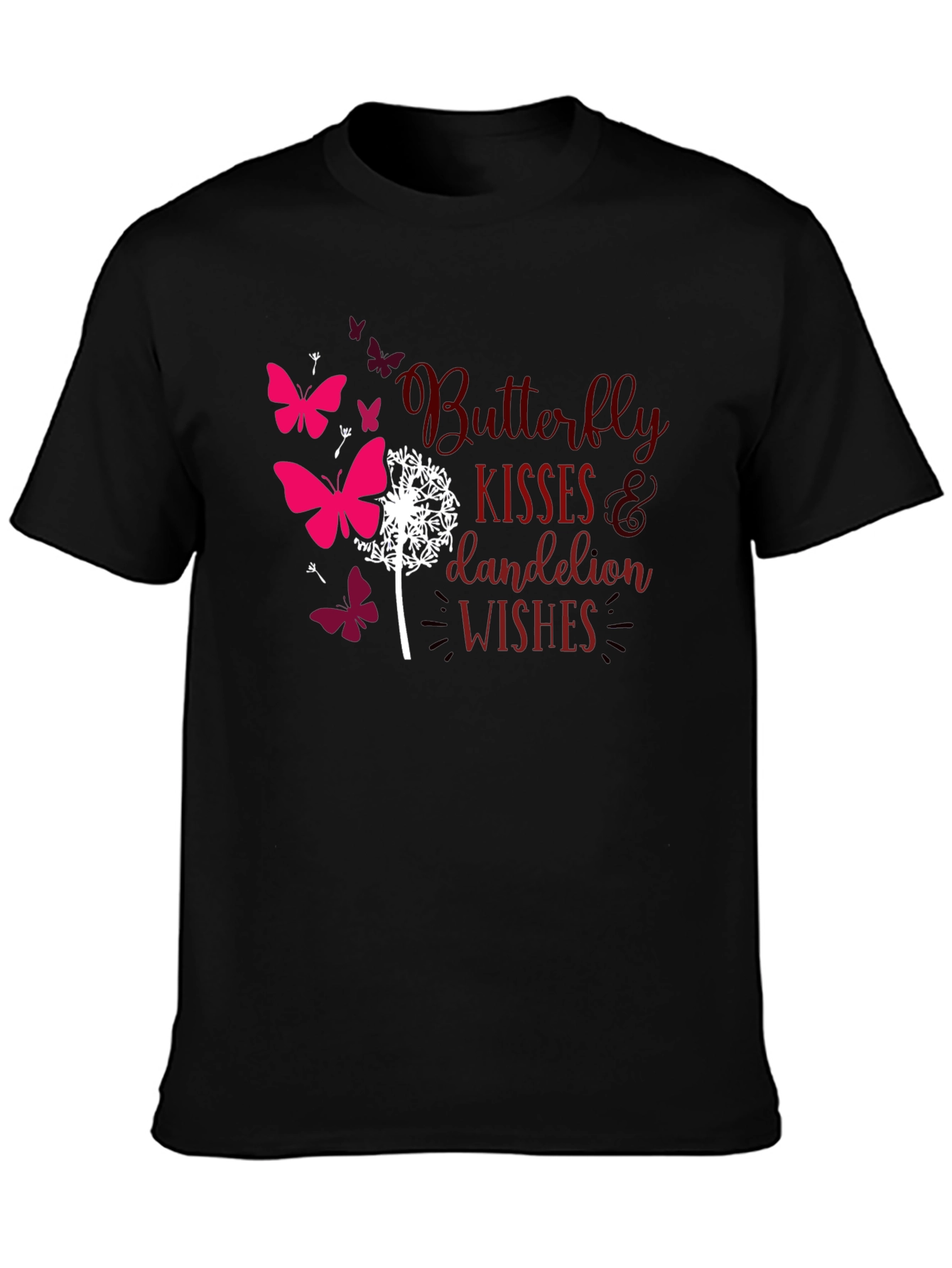 Butterfly Kisses Dandelion Wishes Black T-Shirt