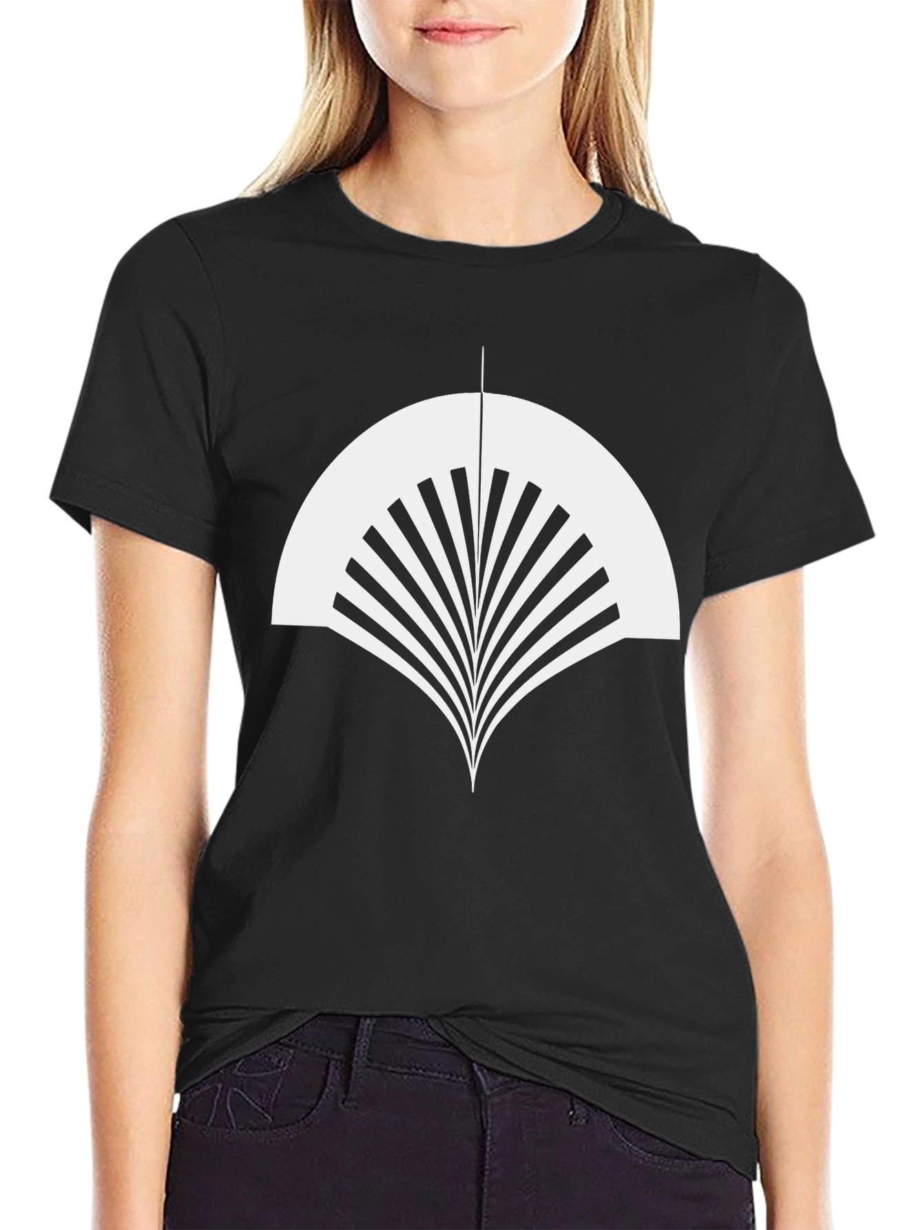 Modern Art Deco Fan Graphic Tee - Black