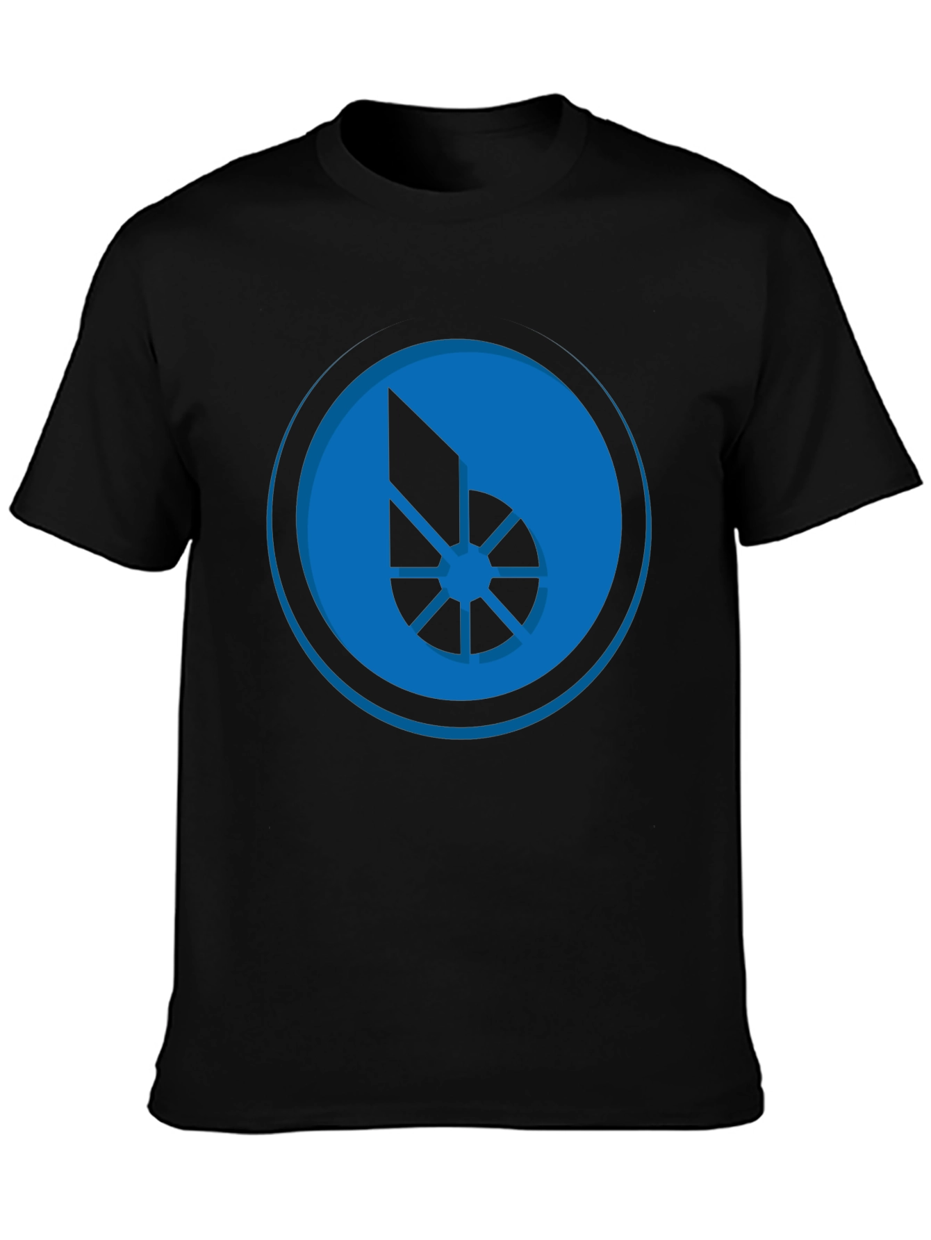 Blue Graphic Print Black T-Shirt
