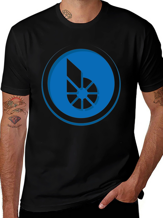 Blue Graphic Print Black T-Shirt