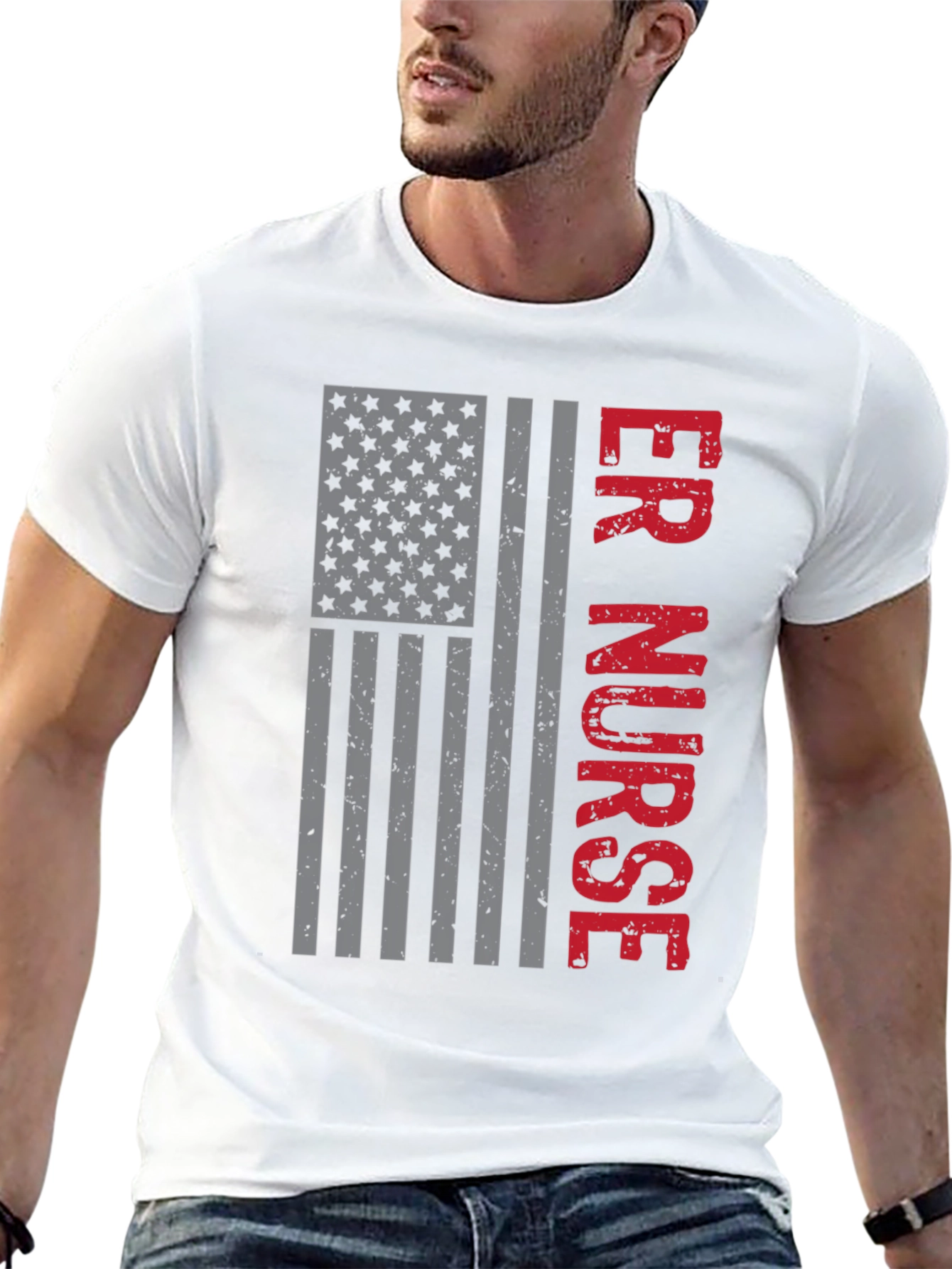 ER Nurse American Flag Graphic T-Shirt
