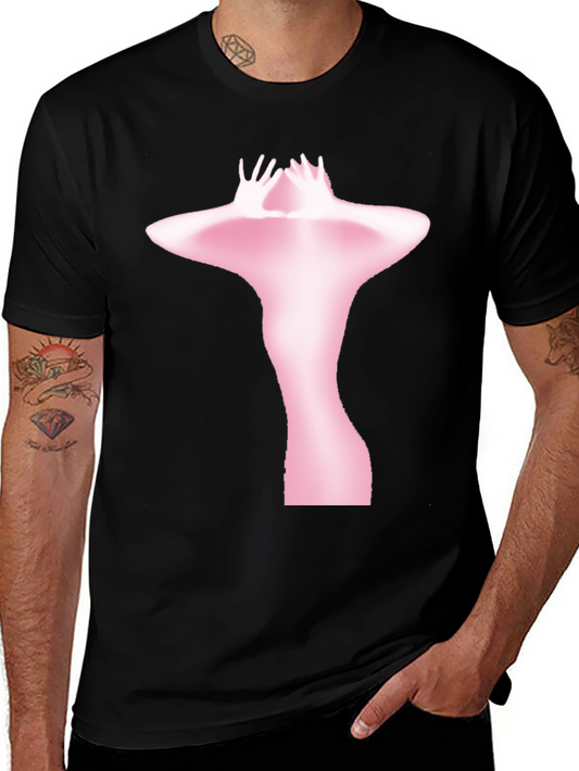 Abstract Pink Figure Print Black T-Shirt
