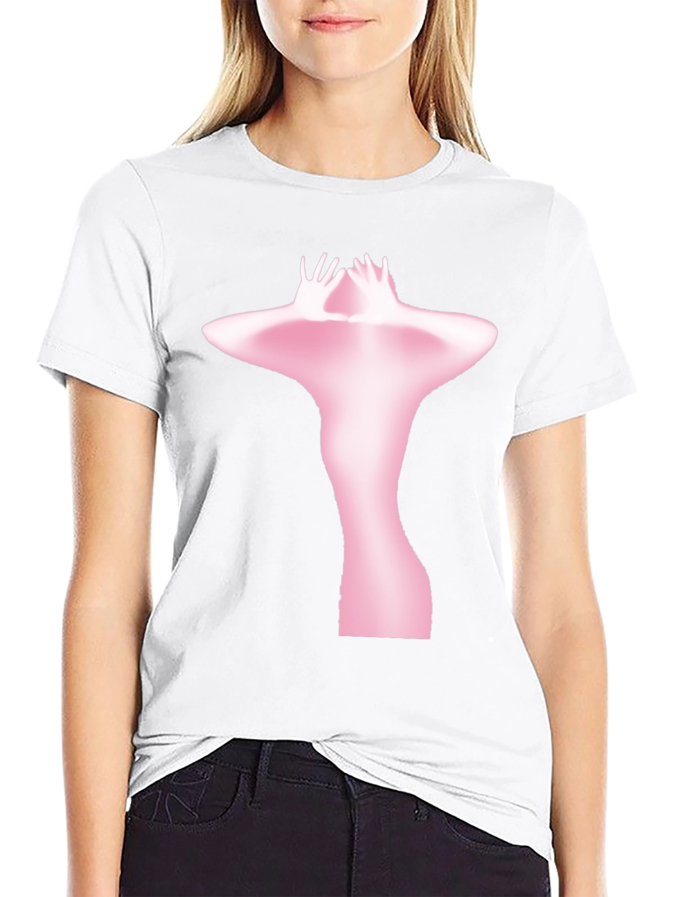 Abstract Pink Figure Print Black T-Shirt