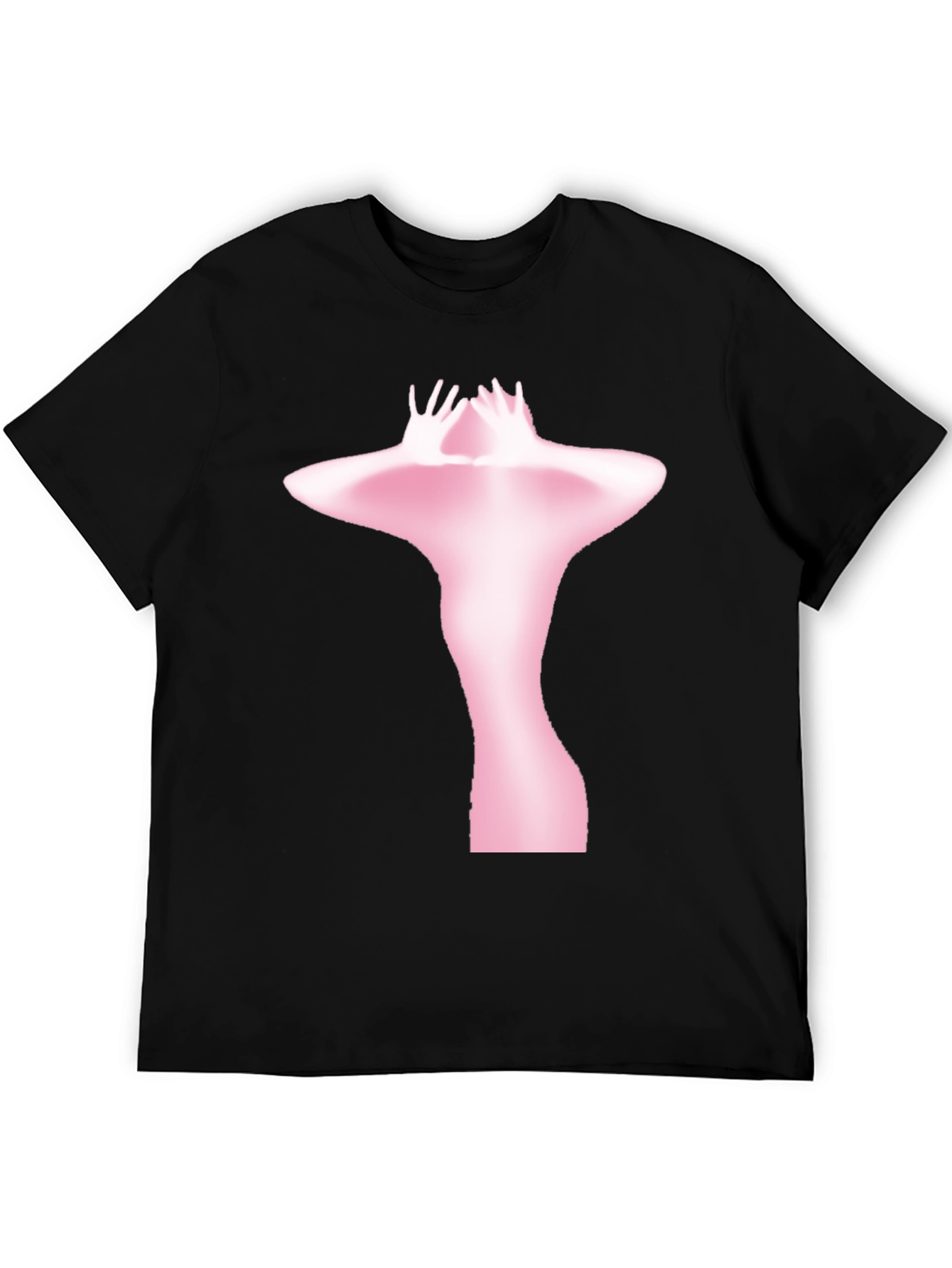 Abstract Pink Figure Print Black T-Shirt