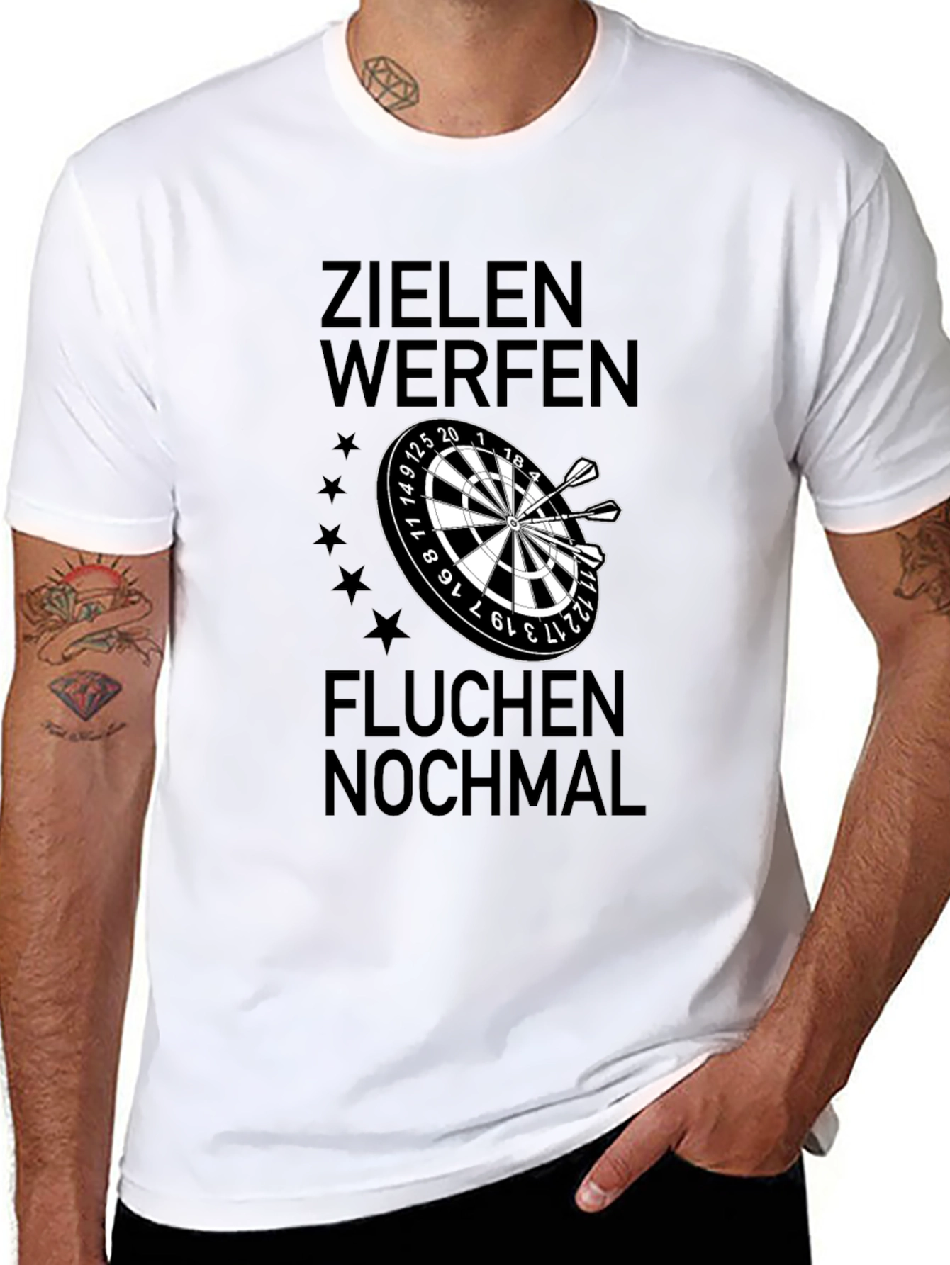 Darts Player T-Shirt - Zielen Werfen Fluchen Nochmal