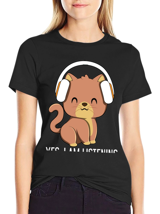 Cat Headphone T-Shirt - Yes I am Listening!