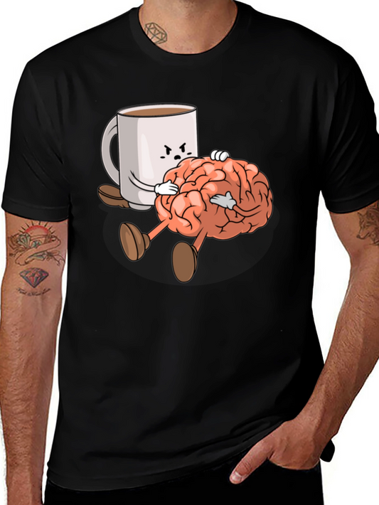 Coffee & Brains Graphic T-Shirt - Black Crew Neck Tee